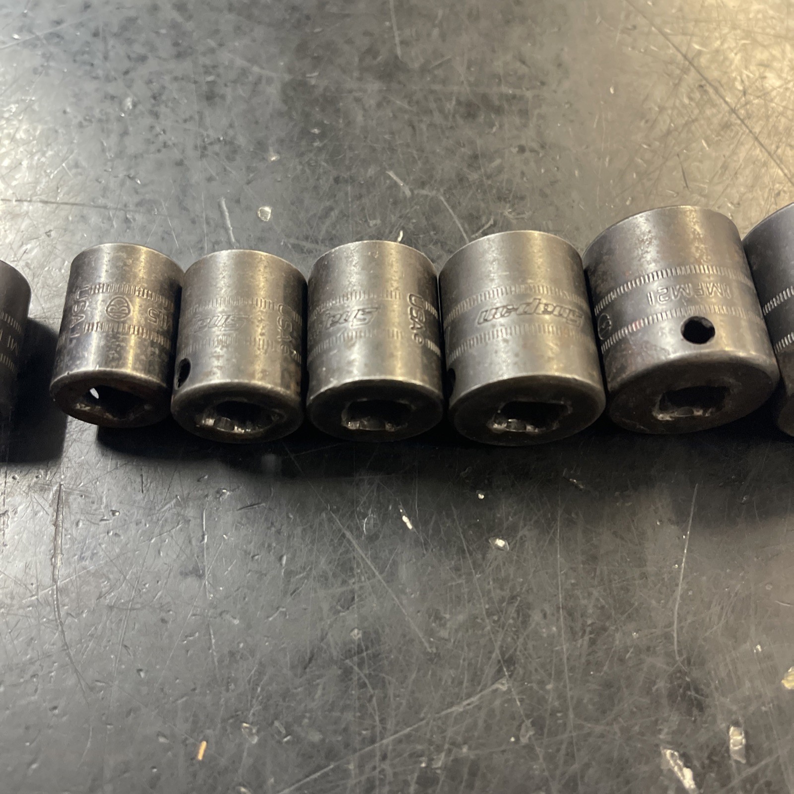 Snap-On 13 Pcs 3/8″ Dr 6pt Deep Impact Sockets 8-19mm + 24mm Missing 18 & 20