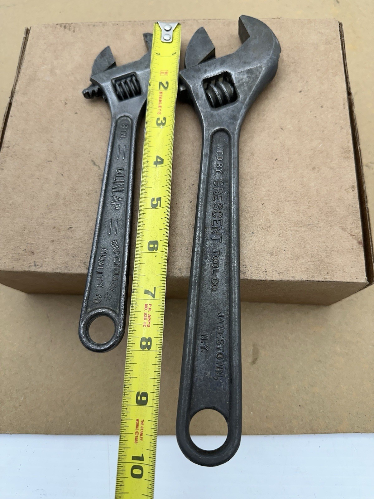 2 Vtg Crescent Tool Co Dunlap 10” 8” Adjustable Wrench Made USA Jamestown *READ*