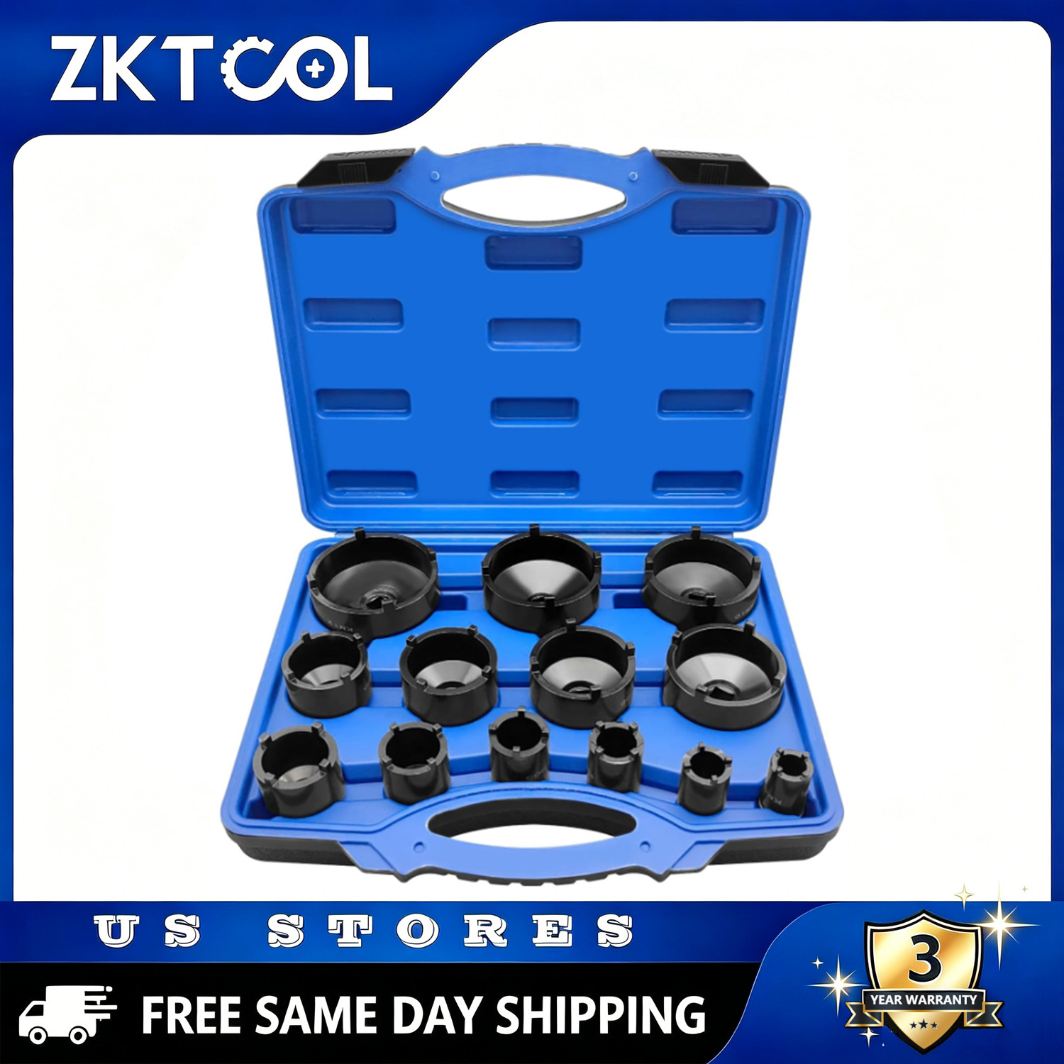 ZKTOOL 13pc Spindle Nuts Socket Kit Ball Joints Axle Locknut Locking Hub Socket