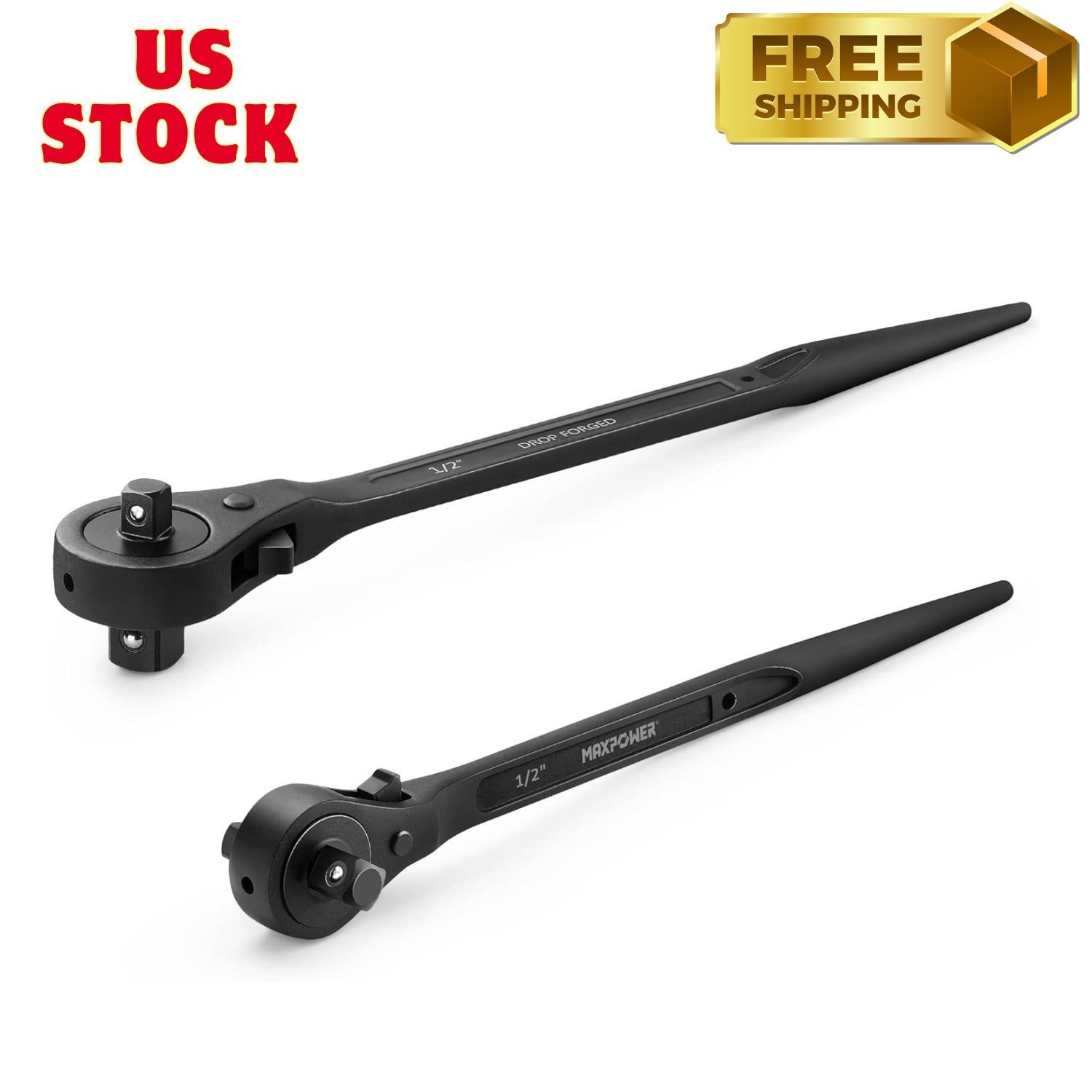 2PCS Dual Drive Head Ratchet Wrench, 1/2″ x 3/4″ Spud Ratchet 16 inch