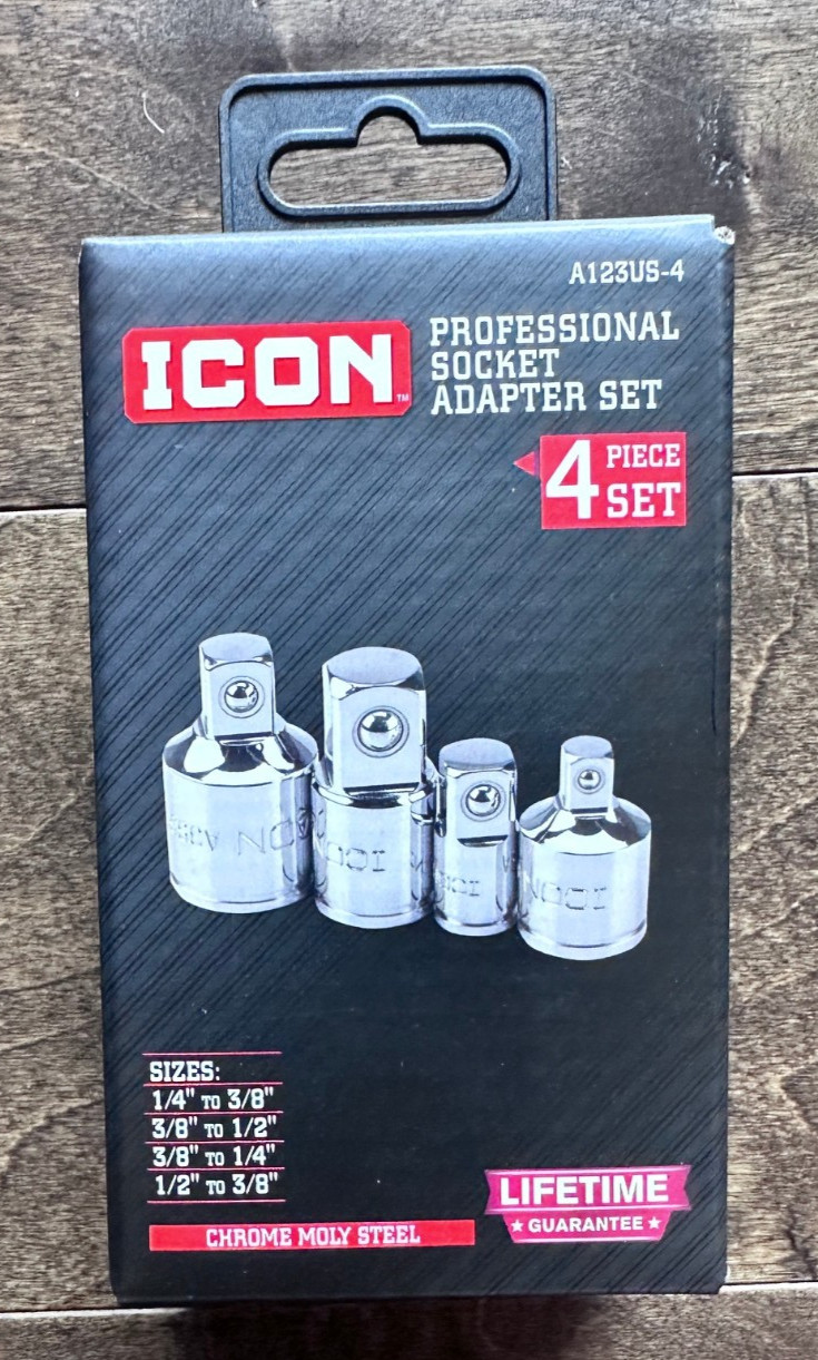 ICON 4 pc Professional Socket Adapter Set A123US-4 Chrome Moly Steel