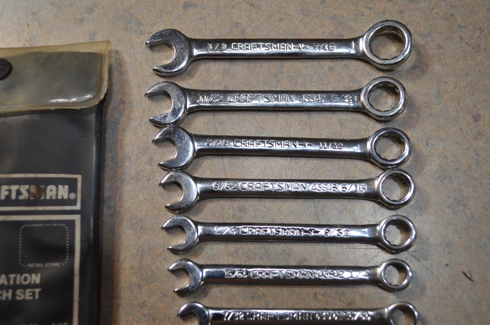 Vintage Sears Craftsman 10pc Combination Ignition Wrench Set #9 43441 w/Pouch