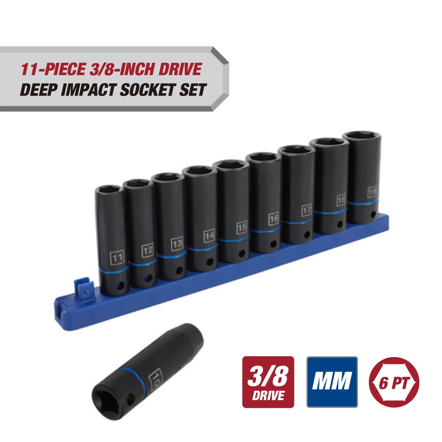 Hyper Tough 11Pc 3/8 Drive Deep Metric Socket Set Free Shipping
