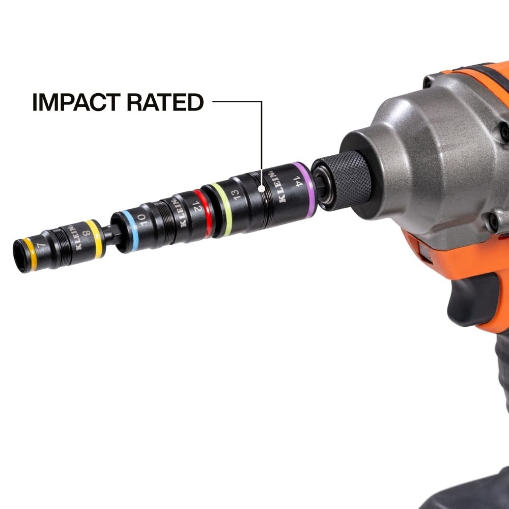 6-in-1 Metric Impact Socket Set, 3 Flip Sockets, 7-14mm Nut Drivers, Impact Rate