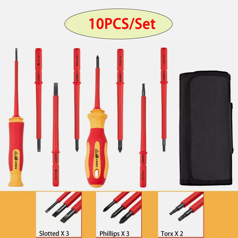 500V Insulated Electrician Screwdriver Set 10 PC All-in-One Magnetic Tip