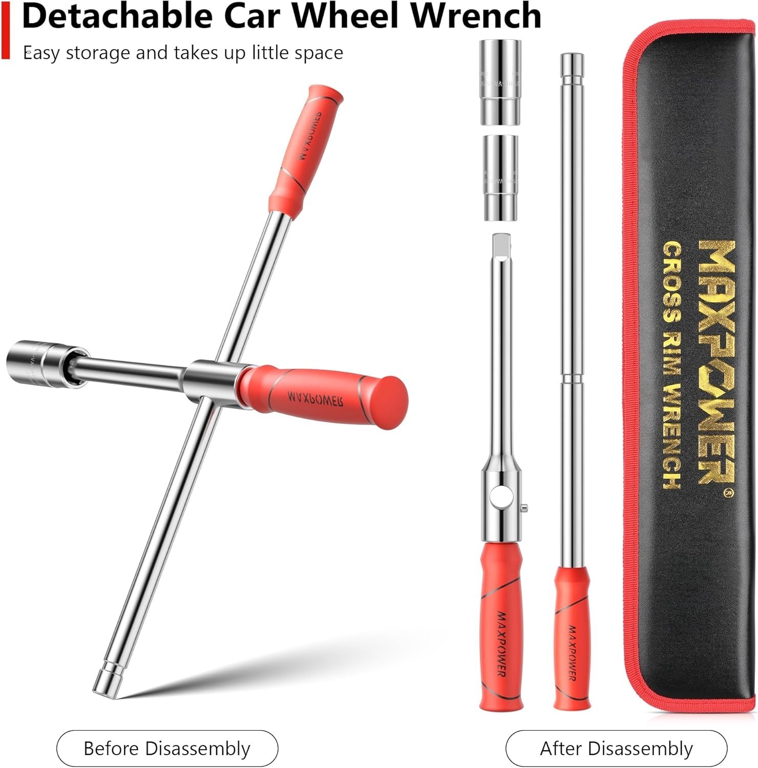 MAXPOWER Lug Wrench 1/2″ Drive with 2 Sockets (17/19, 21/23mm) + Box
