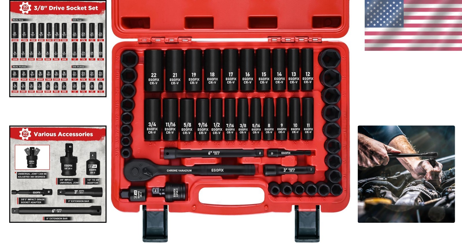 Corrosion-Resistant 3/8″ Drive Impact Socket Set – Ideal for Home & Garage Use