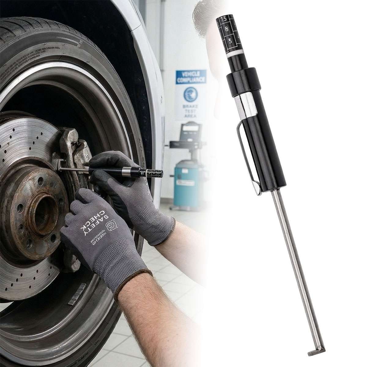 Brake Pad Thickness Gauge Measure Tool w/ Scale car Detection Pen Base Plate 6mm