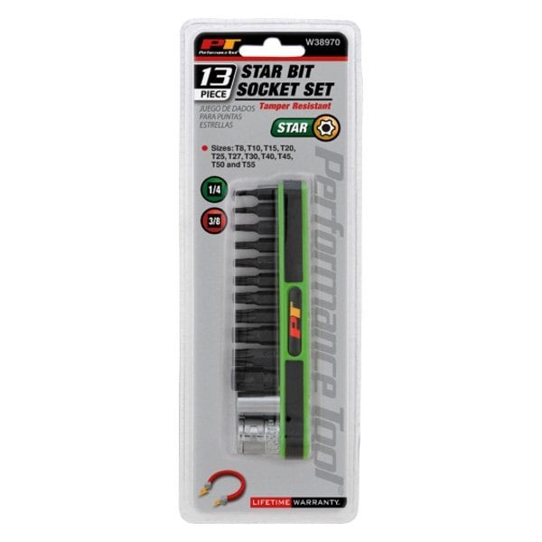 Performance Tool Mixed Drive Size Torx TR Bit Socket Set 13 Pieces