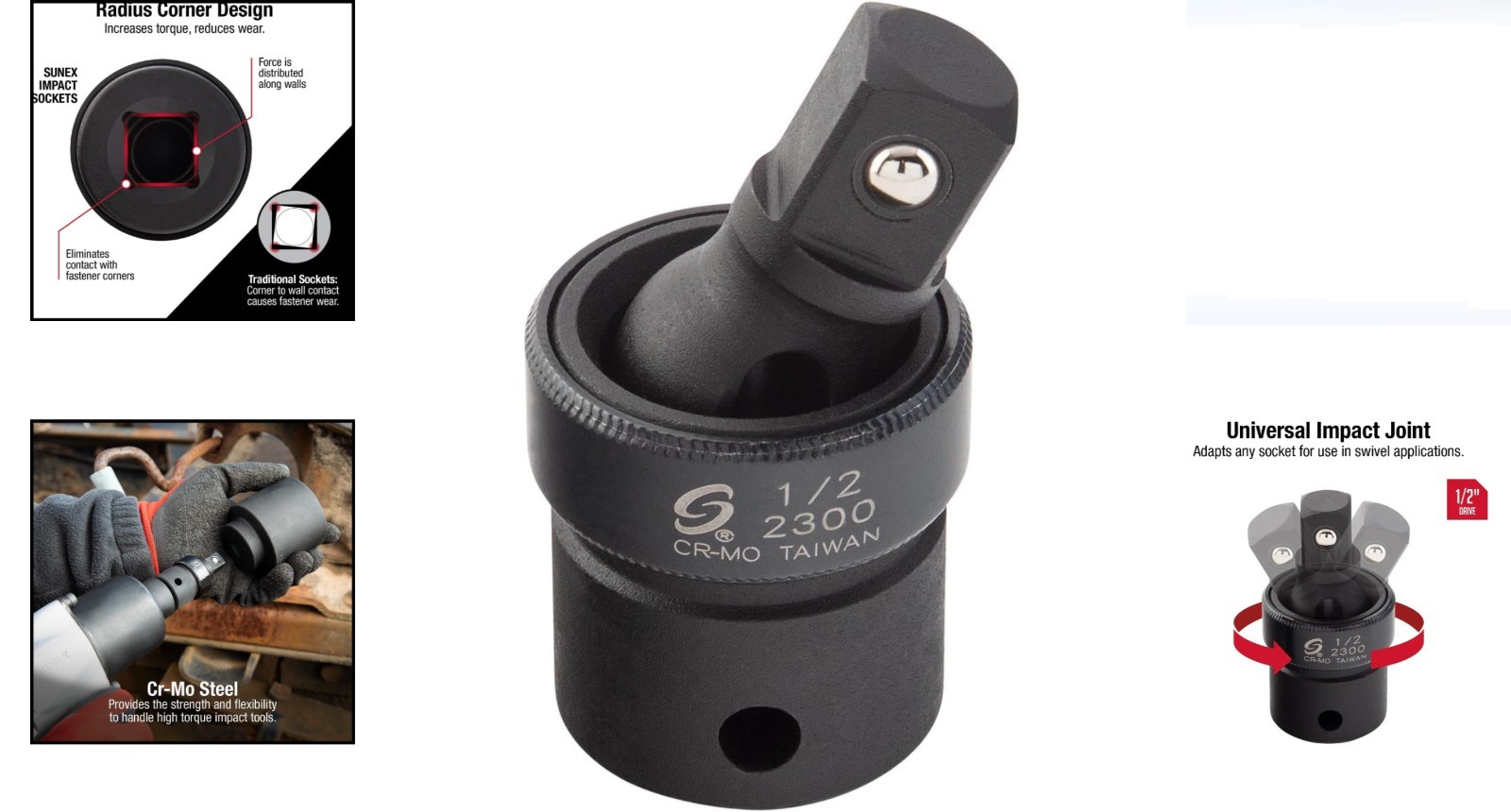High Torque 1/2 Inch Drive Universal Socket Joint – Radius Corner Cr-Mo Adapter