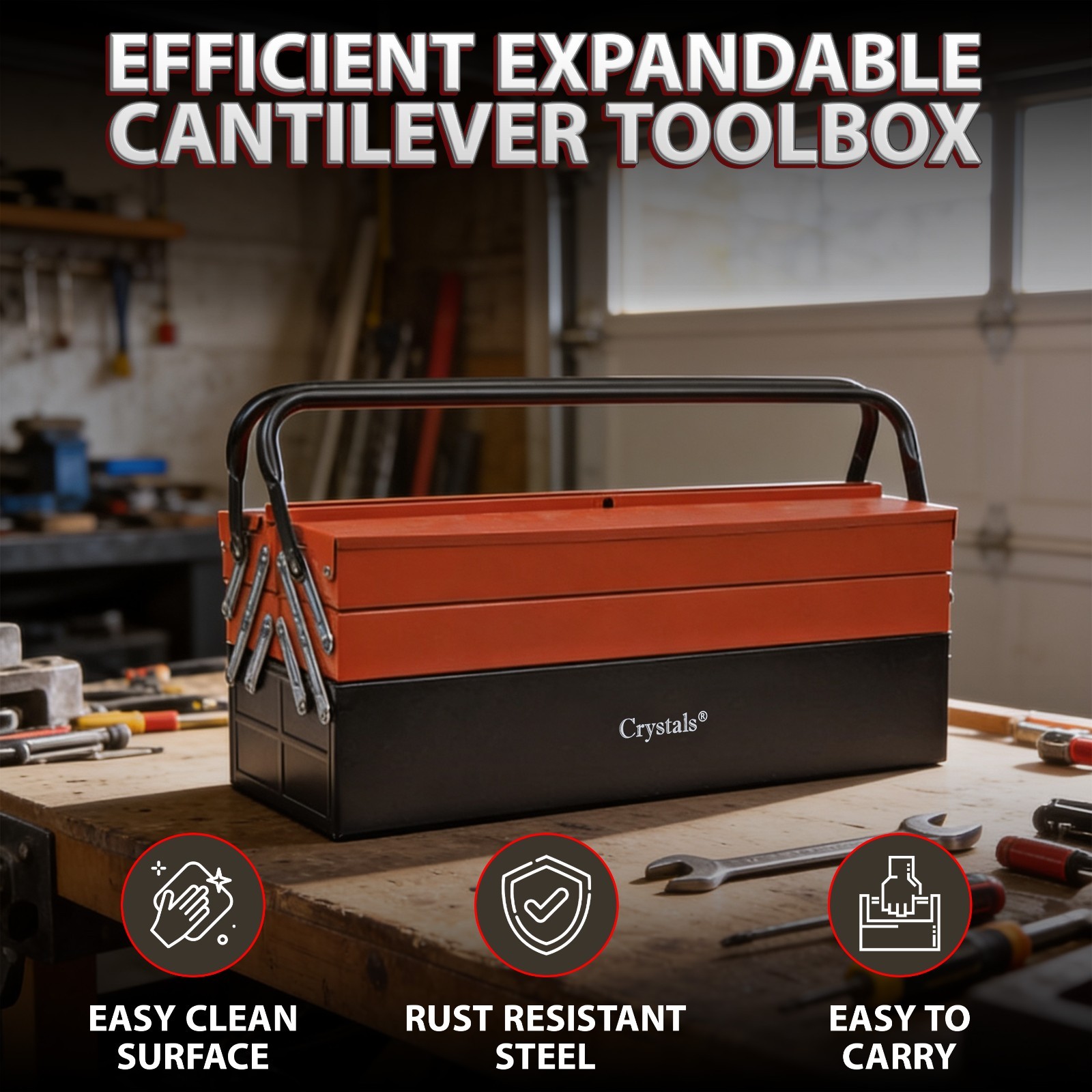 Heavy Duty 25″ 470mm Metal Cantilever 5 Tray Toolbox Storage Tool Box Red New