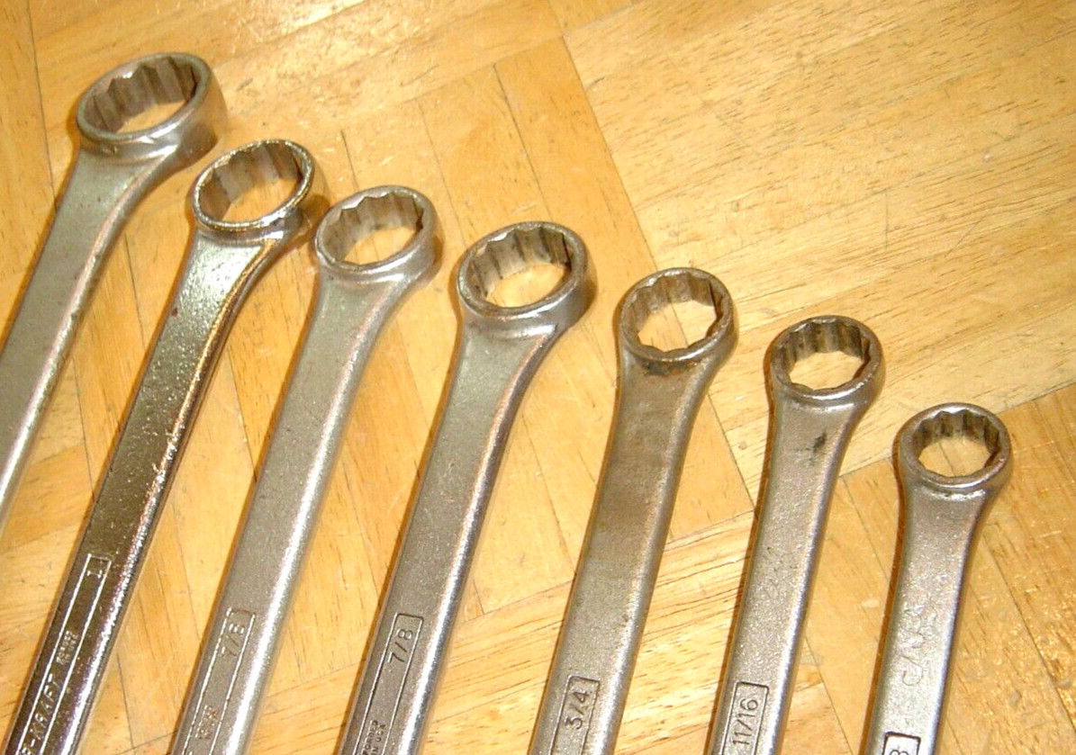 POWR-KRAFT TOOLS VINTAGE 7 PIECE SAE. BOX-END WRENCH SET 9/16 TO 1-1/8