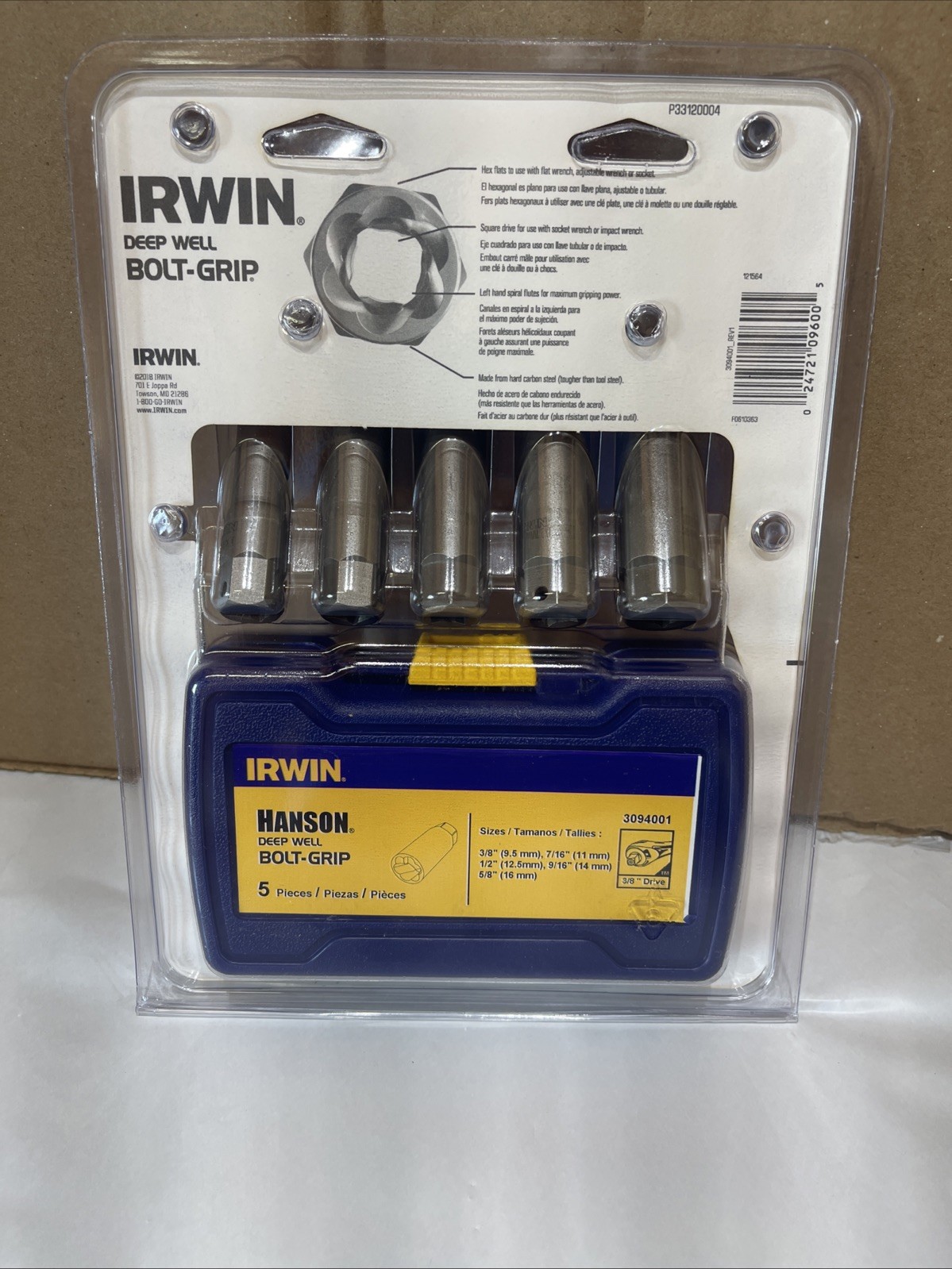 Irwin 3094001 Bolt Grip Damaged Screw and Bolt Deep Well Socket Extractor Set