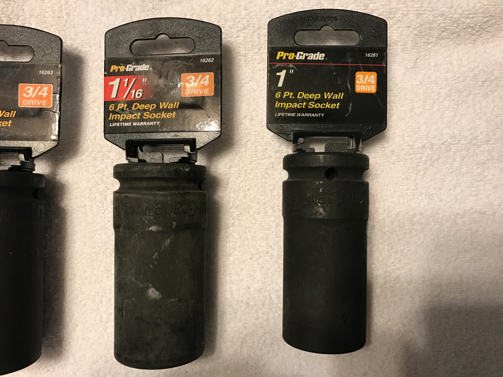 Pro-grade 3/4 drive impact sockets 1 1/2,1 1/4,1 1/8,1 1/16, 1 deep & short well