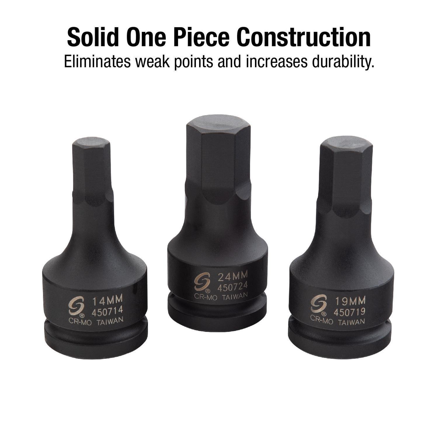 Sunex 4507 3/4″ Dr. 5 Pc. Metric Hex Drive Impact Socket Set
