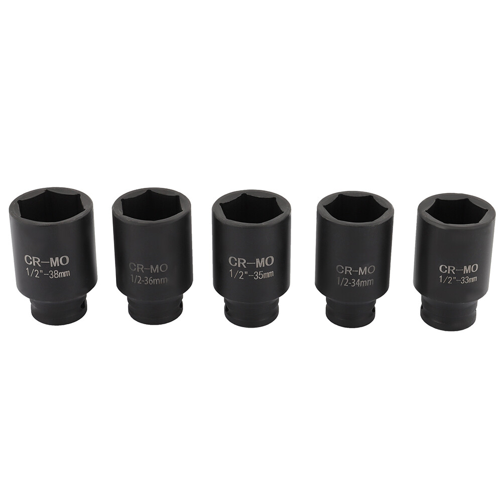 5pc 1/2″ DR. Front & Back (Metric) Wheel Spindle Axle Nut Deep Impact Socket Set