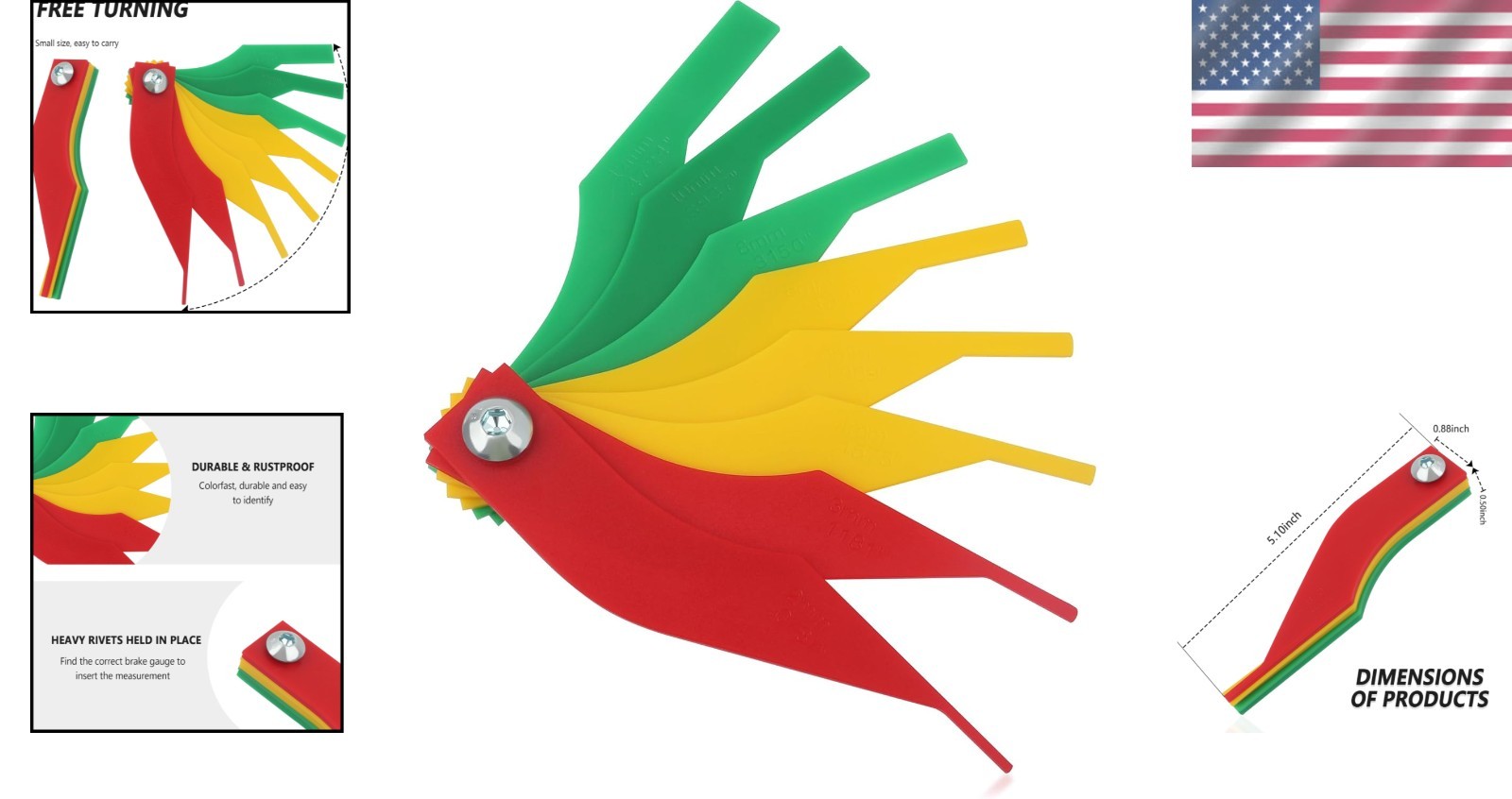 Lightweight Brake Pad Thickness Gauge – 8PCS Set with Metric & SAE Measurements