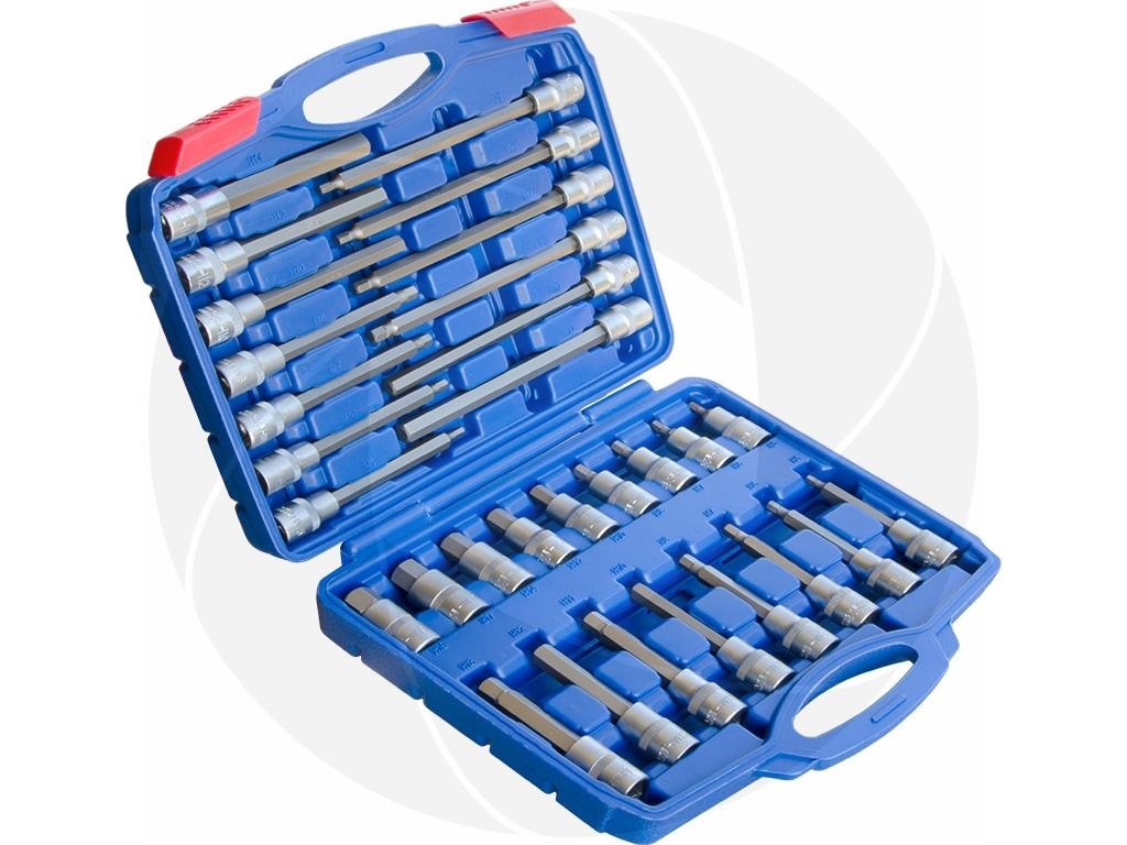 30pcs 1/2 Drive Metric Hex Sockets Set Allen Keys Bit H5-H19 Extra Long & Short