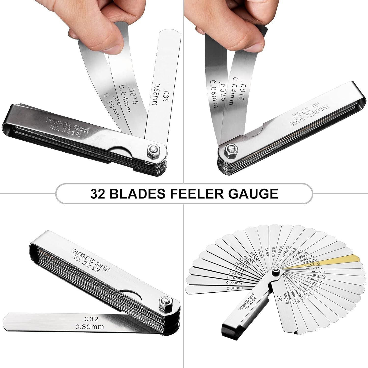 Universal Feeler Gauge Set Stainless Steel Thickness Gauge 32 Blades