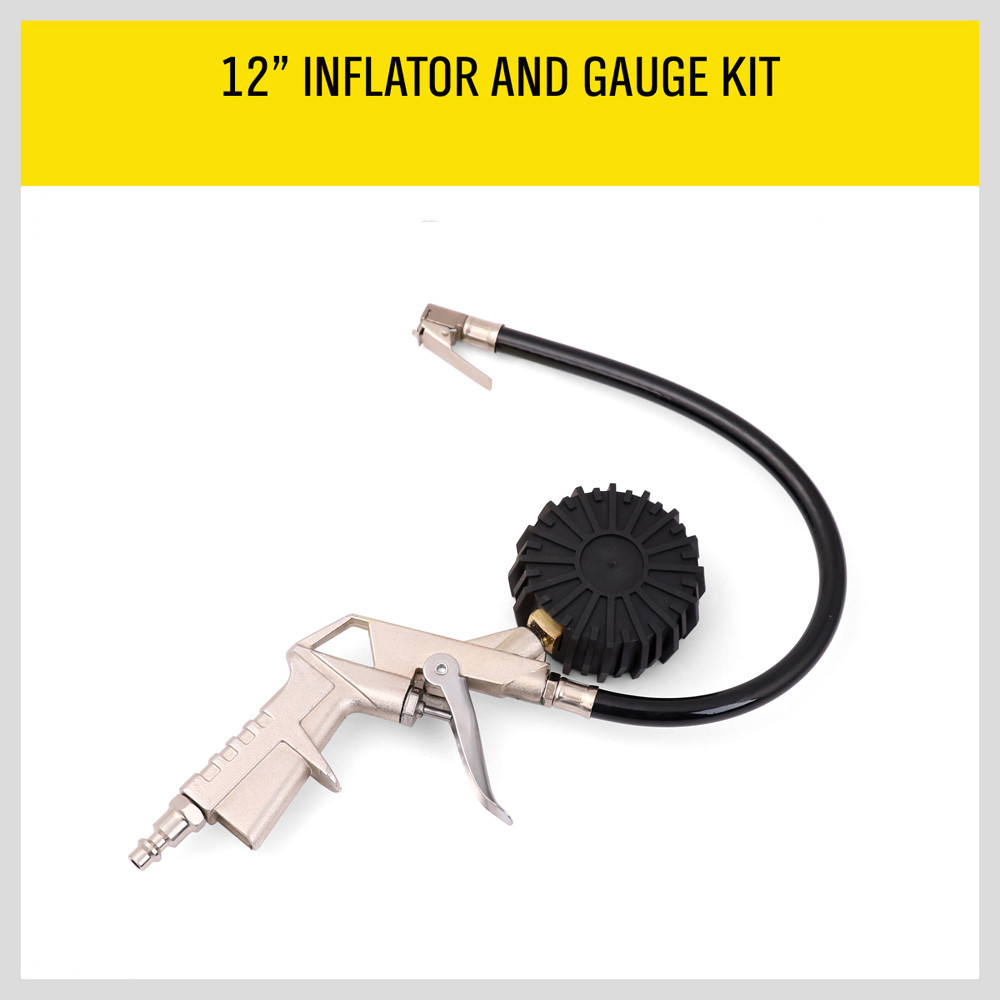 Dial Tire Inflator Gauge Flexible Hose 220 PSI Pistol Style Air Chuck Pneumatic