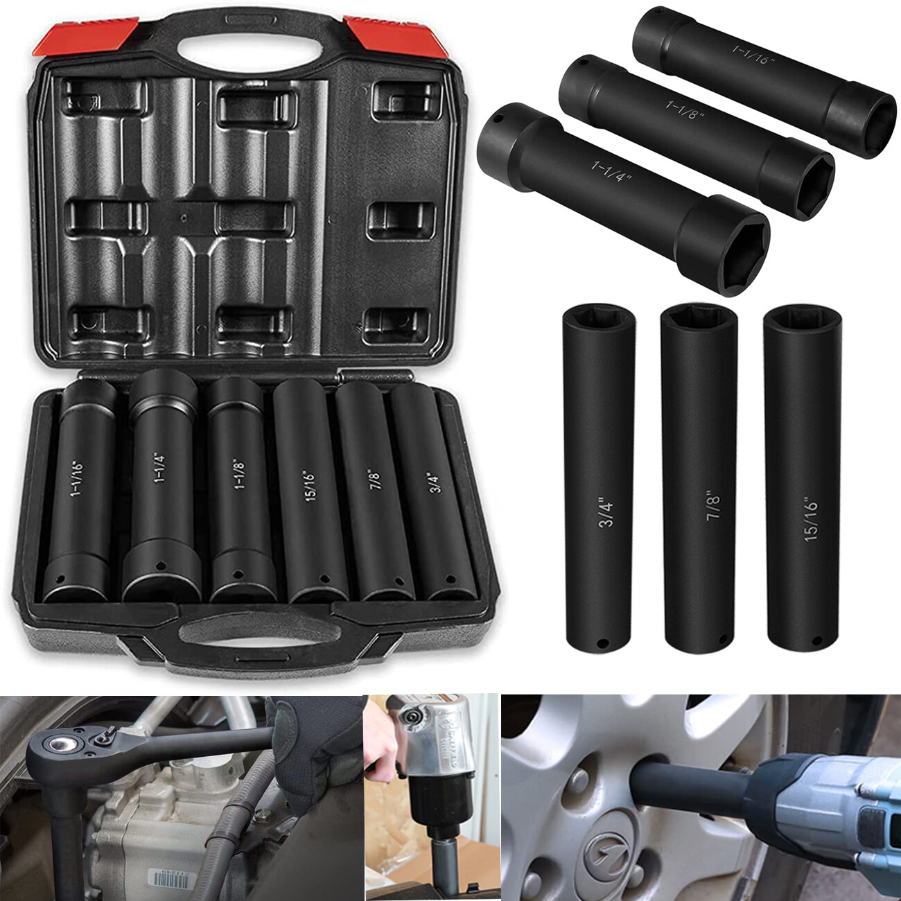 1/2 Inch Drive Extended Length Impact Socket – 3/4” 7/8” 15/16″ 1-1/16” 1-1/8”