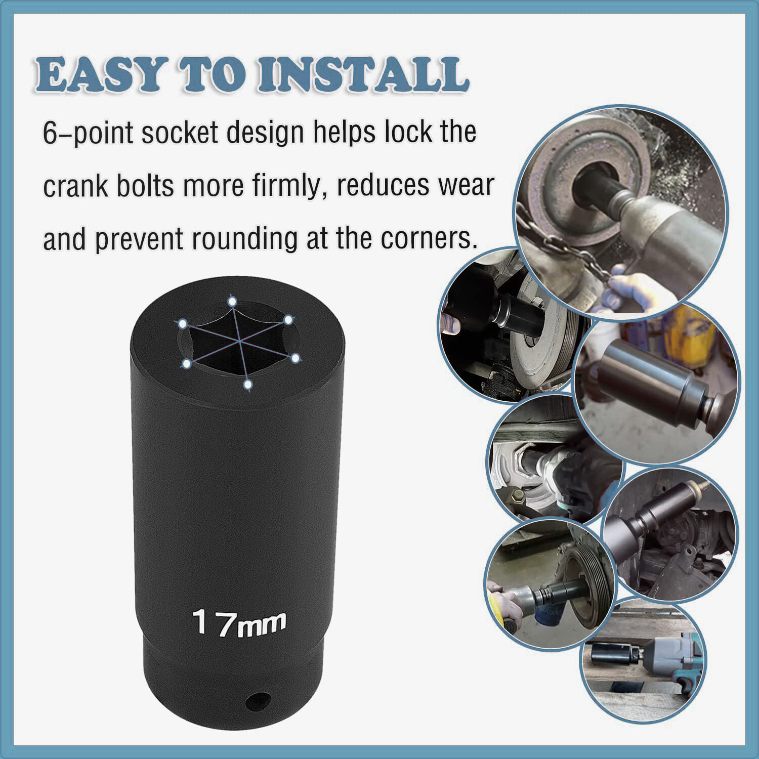 77060 17mm 6Point Harmonic Balancer Socket For Honda Engines Use with 1/2″ Drive