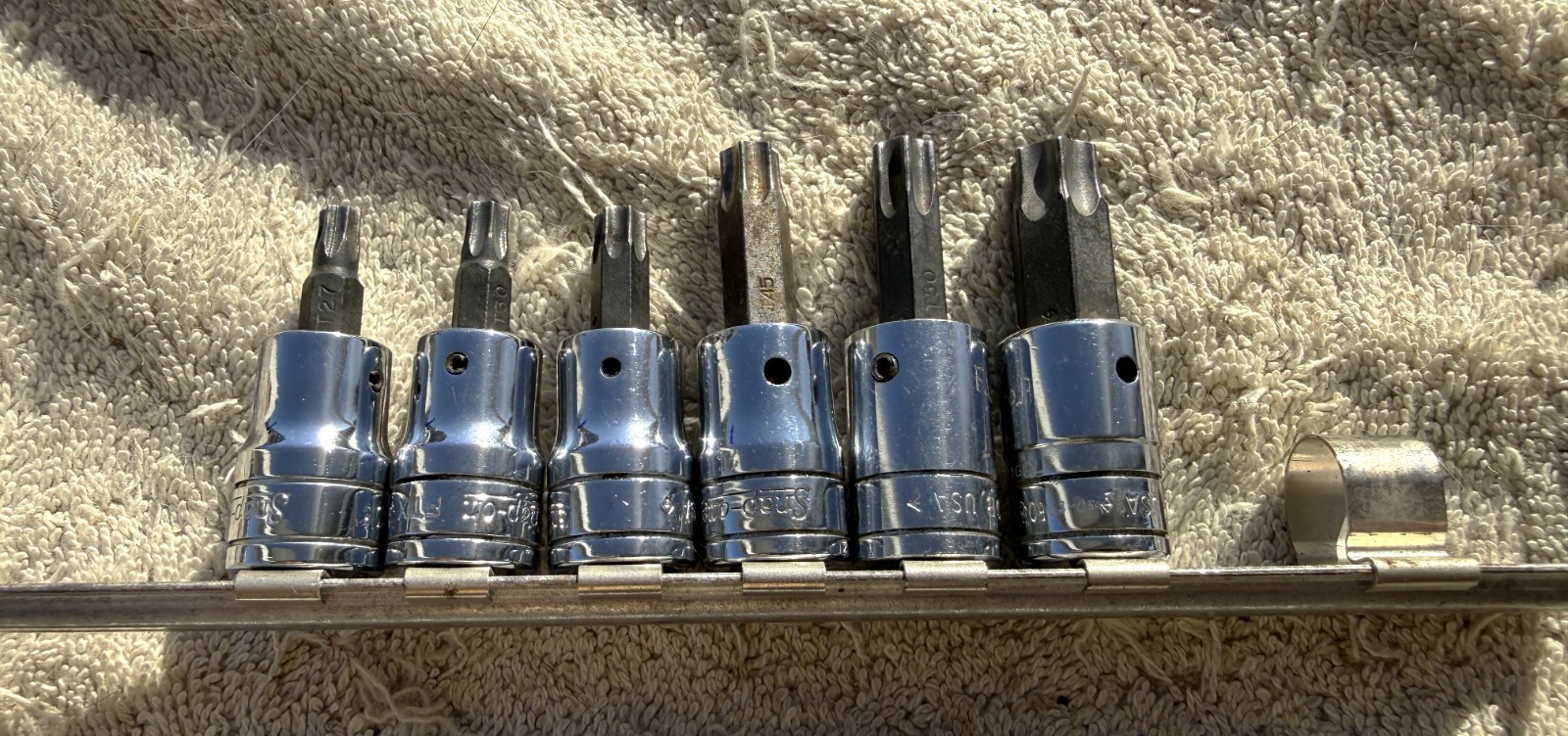 LOT OF 6 SNAP-ON 3/8 INCH DRIVE TROX SOCKETS AS PICTURED AND DESCRIPTED