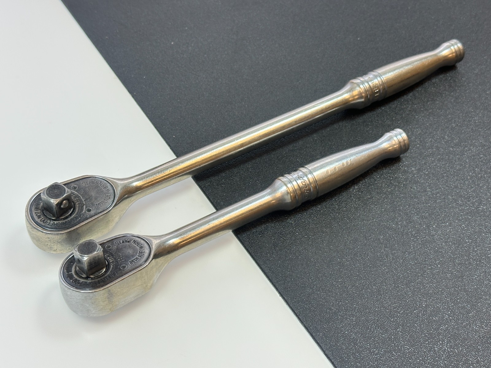 🇺🇸 Snap-On Tools USA 2pc Chrome 3/8″ Drive Ratchet Set Pair, FL830 Long & F830