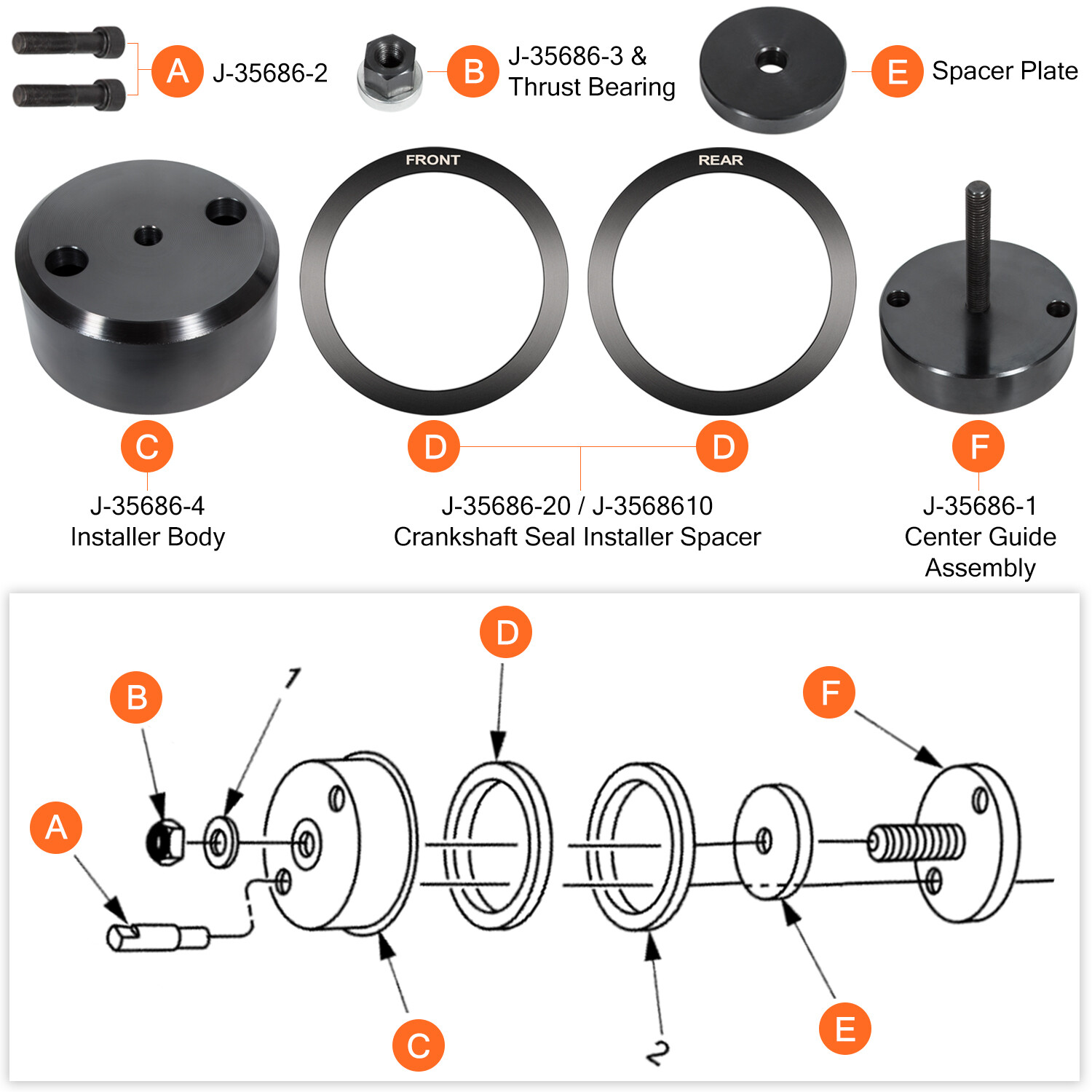 For Detroit Diesel Series 60 12.7L 14L Front Rear Crank Seal Installer J-35686-B