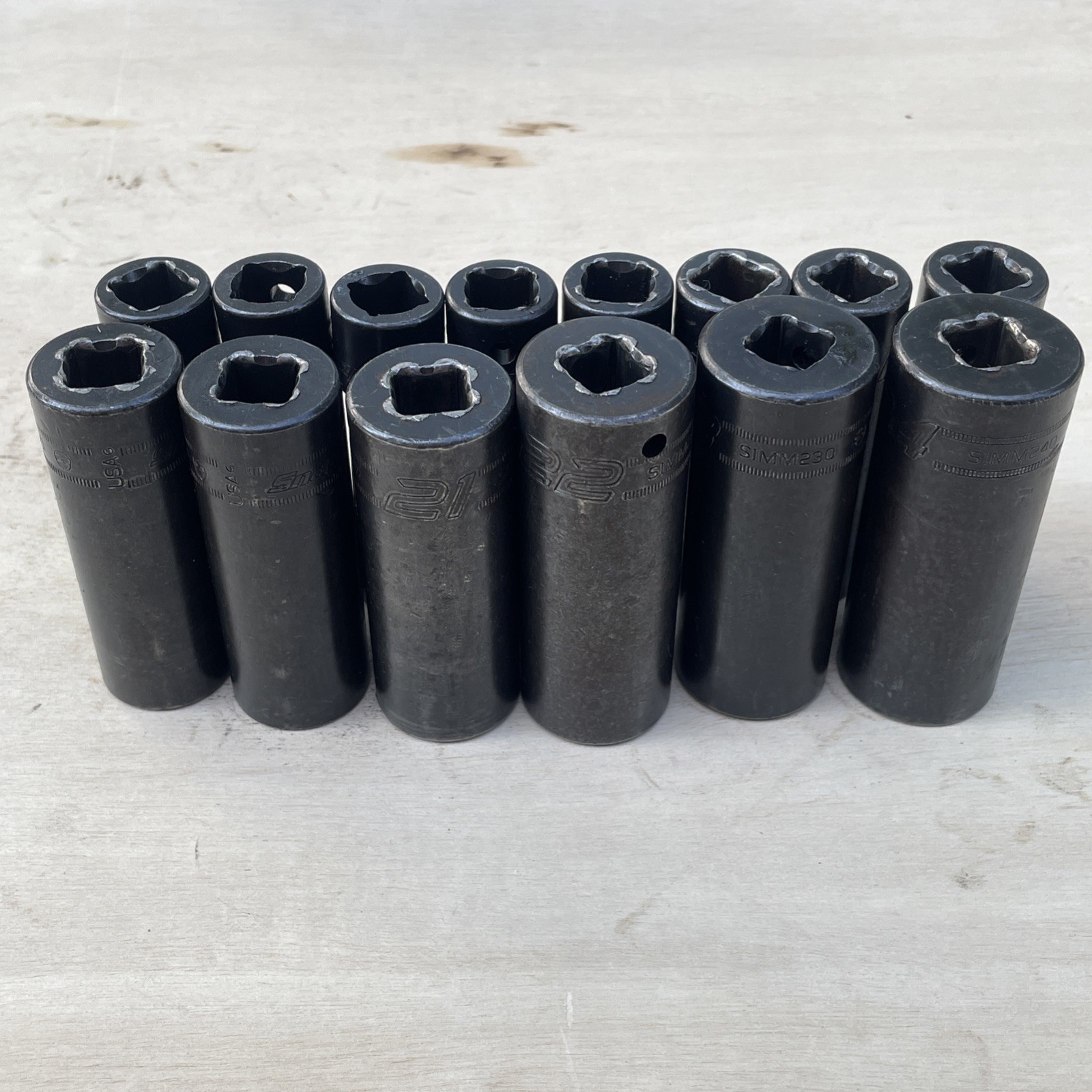 Snap-On 1/2″ Dr 6 Point Metric 10mm-24mm SIMM100A-SIMM240 Deep Socket Missing 18