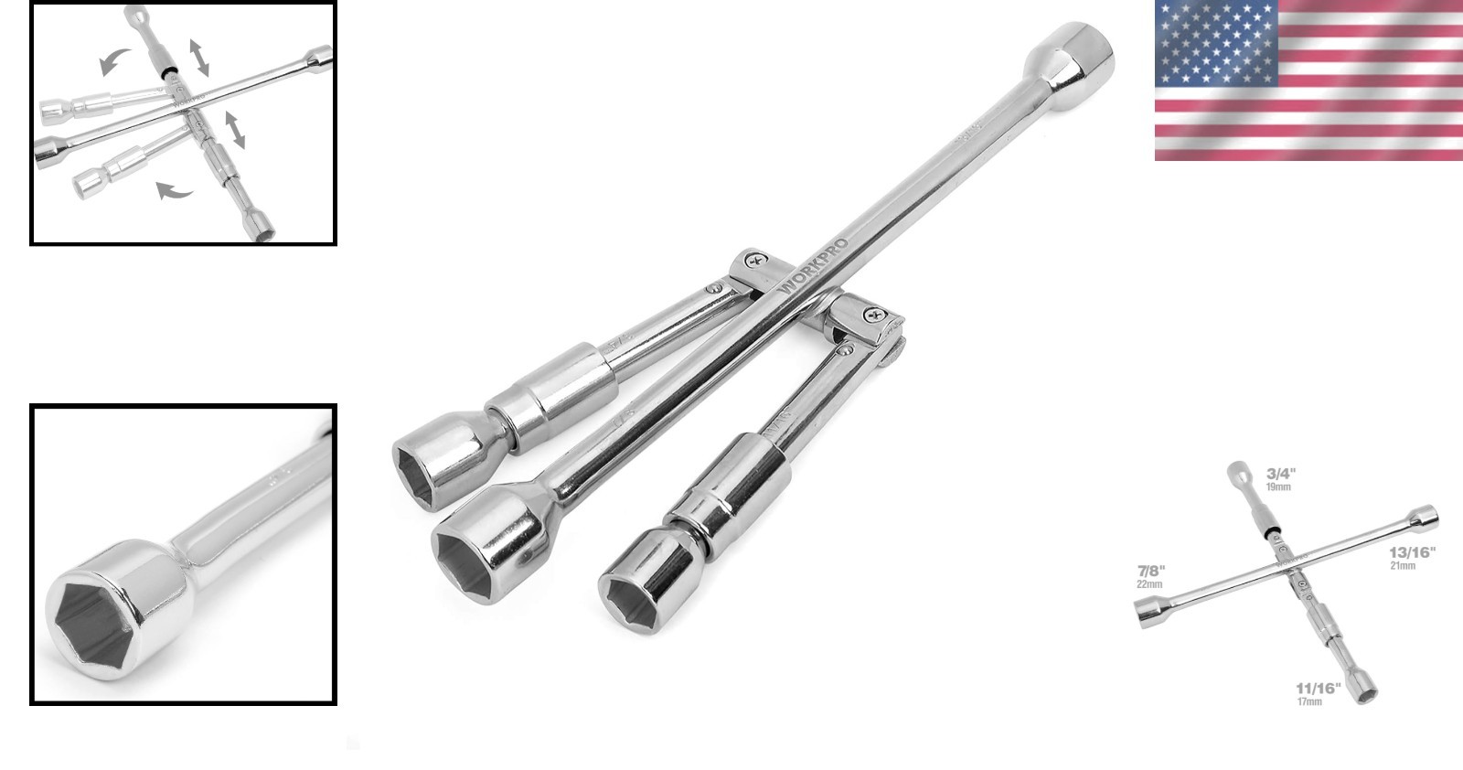Compact 4-Way Lug Wrench – Hang Hole Design, SAE Measurement