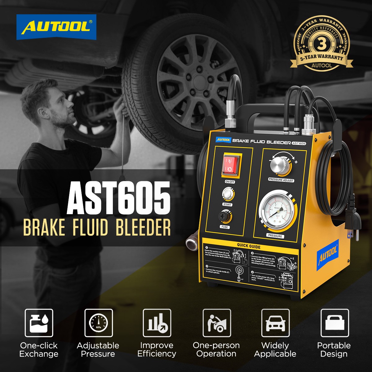 Electric Brake Fluid Bleeder Machine Bleeding Vacuum Pressure w/ 10 pcs Adapter