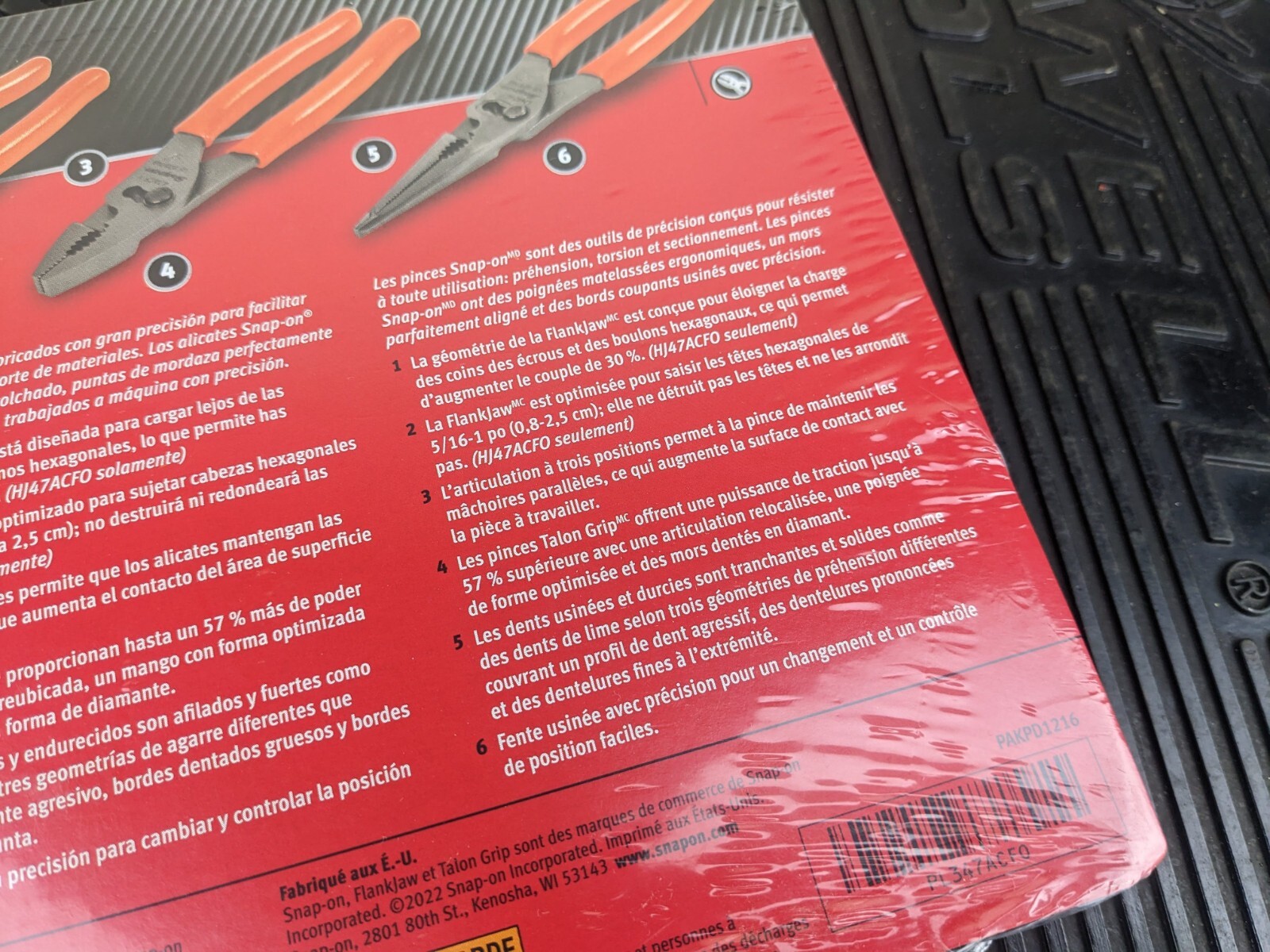 #ba861 Snap-on Tray for USA ORANGE 3pc Soft Grip Slip Joint Pliers PL347ACFO