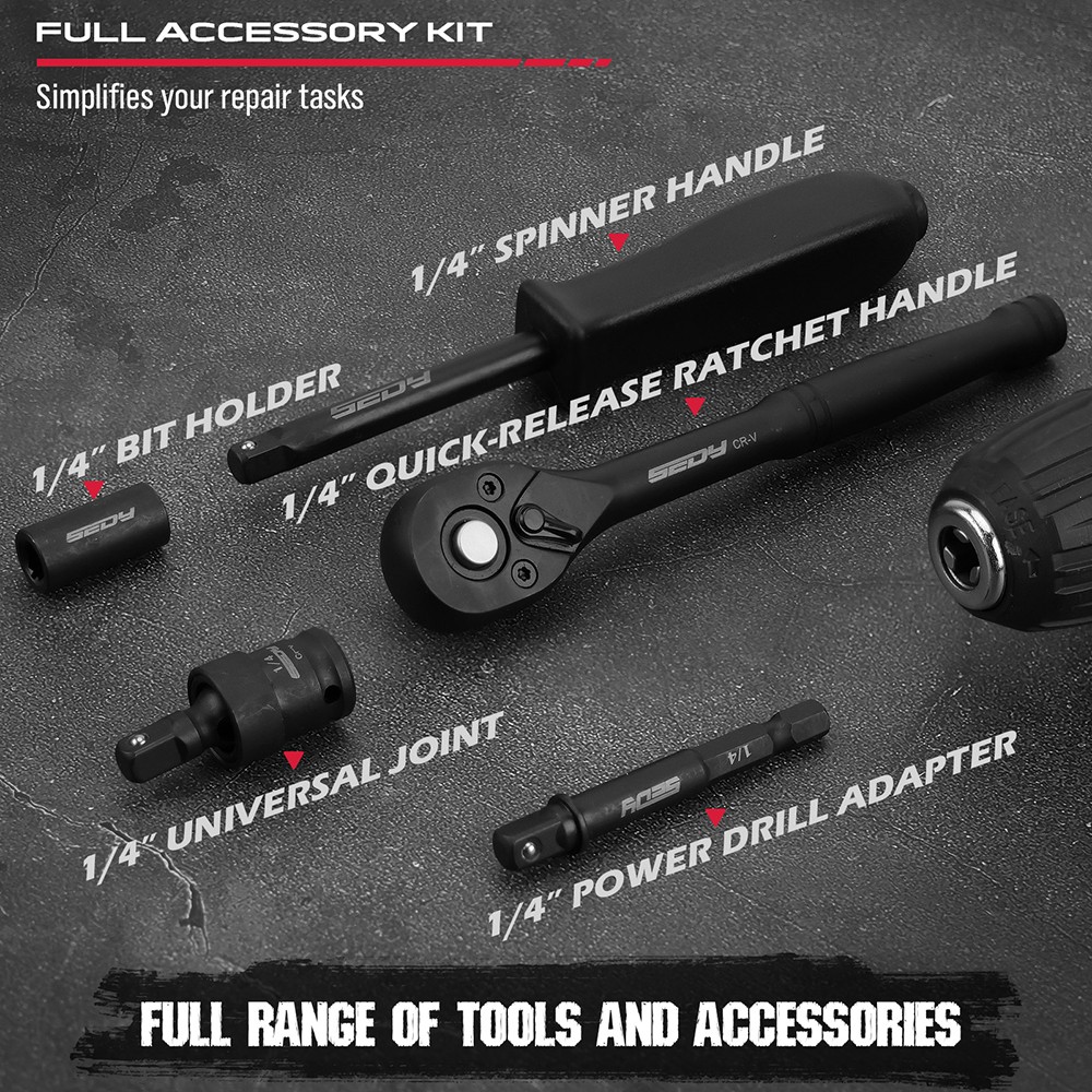 64PC 1/4″ Drive Impact Socket Wrench Screwdriver Head Set Drill Bit Set Ratchet