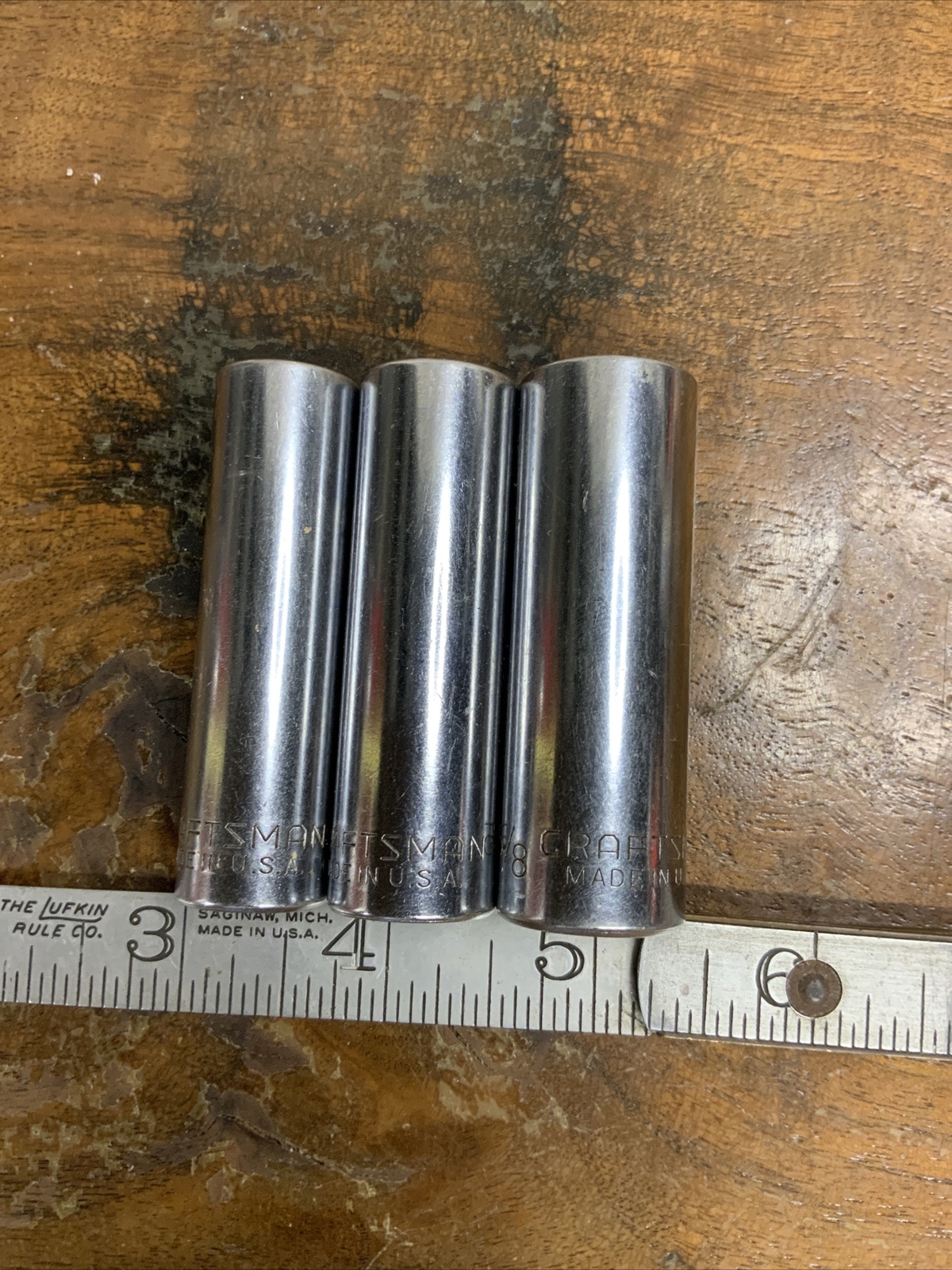 3 Vintage Craftsman USA 3/8″ Drive Deep Sockets 43312, 13, And 14. -V- Series