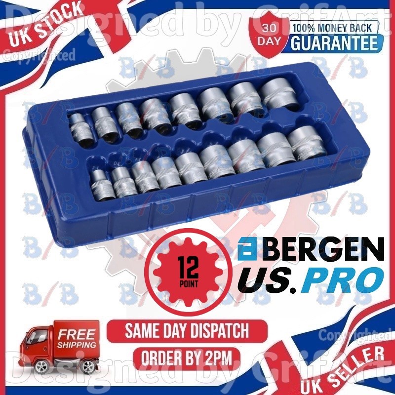 17PC 1/2″ INCH SQUARE DRIVE METRIC SHALLOW SHORT SOCKET SET 10MM TO 30MM 6PT CRV