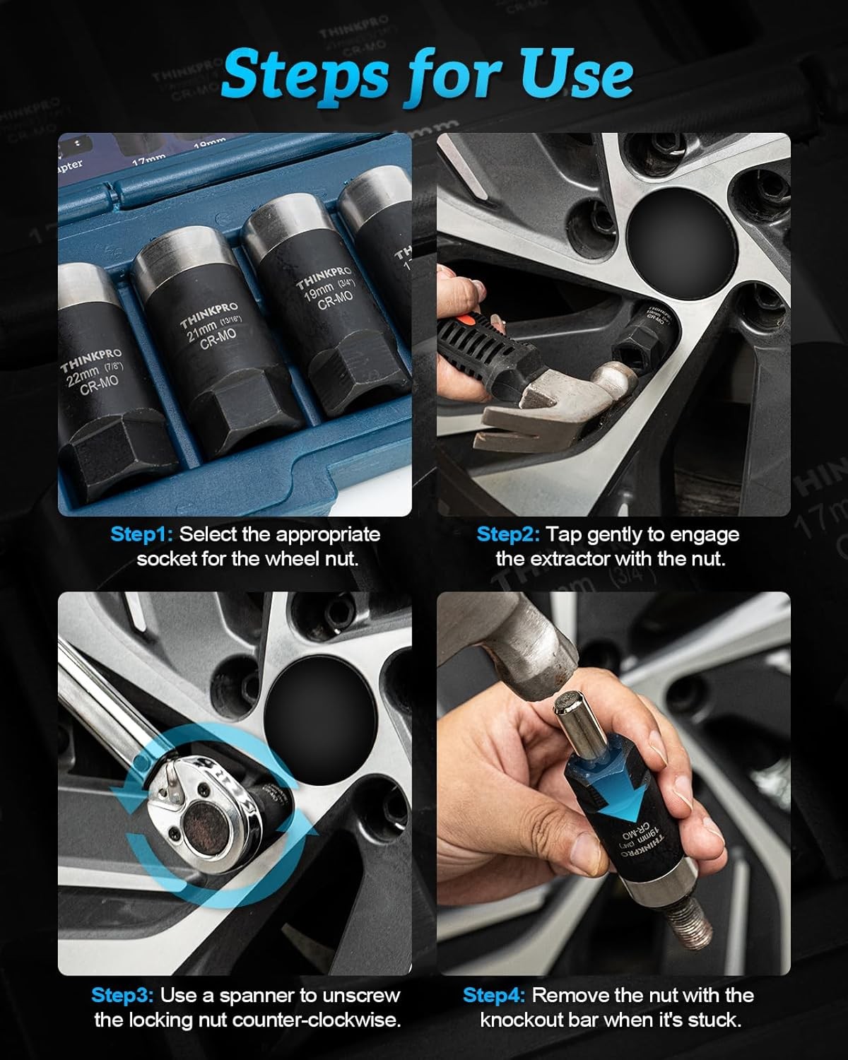 Locking Lug Nut Removal Tool Set – 6-Piece Deep Extractor Kit for Stripped Nuts