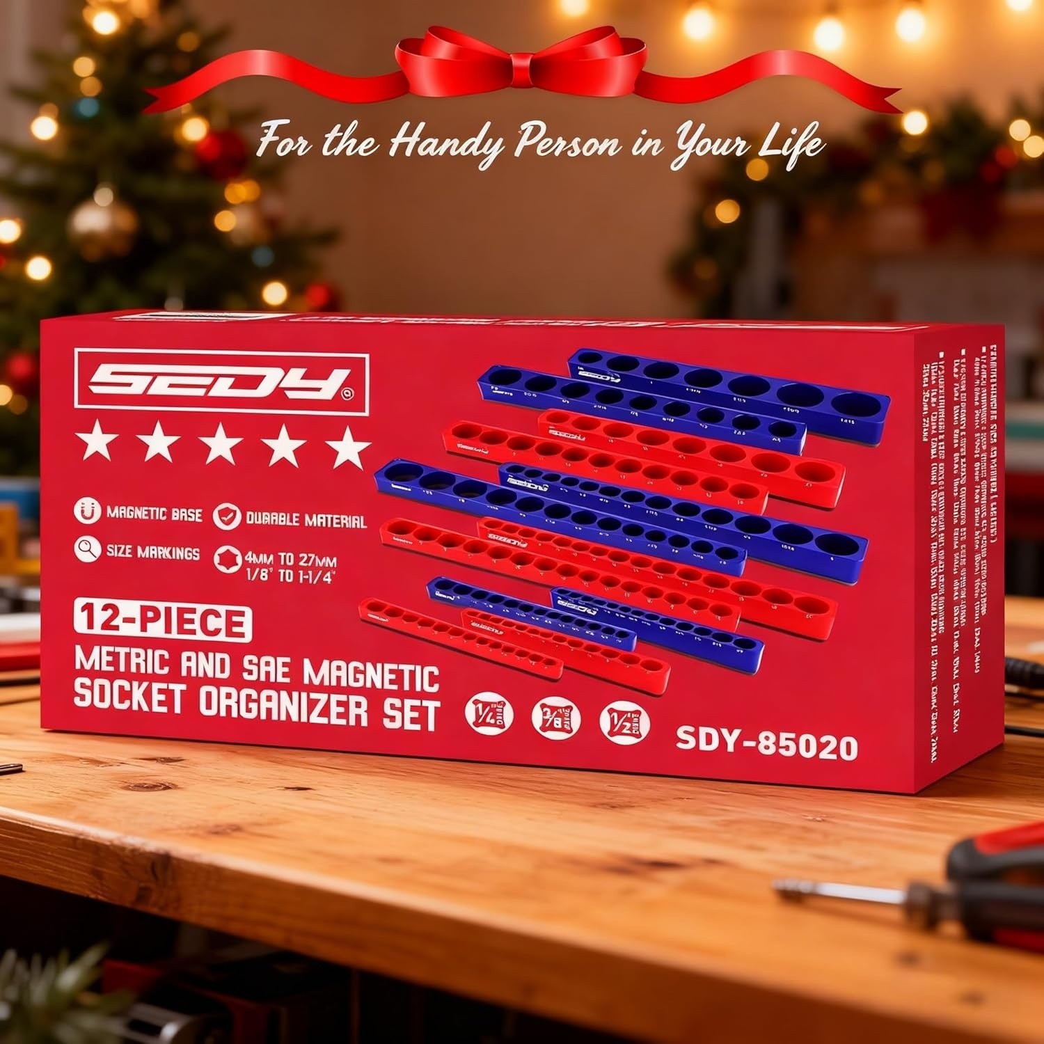 12-Piece 1/4″ 3/8″ 1/2″ – Drive SAE and Metric Magnetic Socket Organizer Set