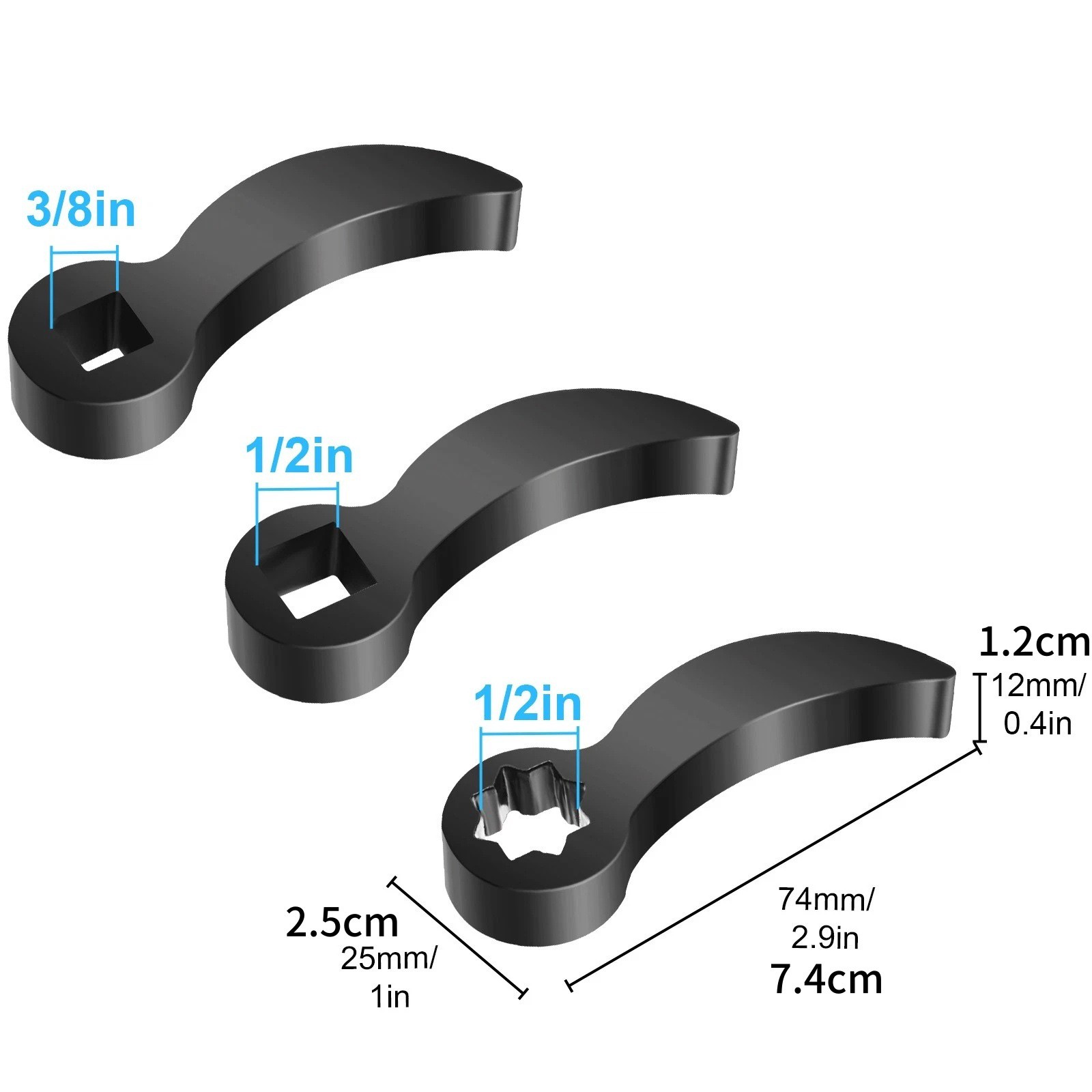 3 PCS Multi Angle Pry Bar Head Adapter for Ratchet Breaker Bar Drive Shaft Work