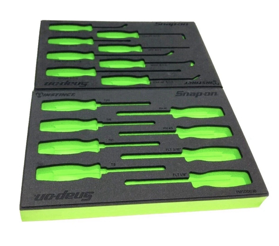 Snap-on Tools NEW 2pc GREEN FOAM ORGANIZERS Mini Screwdriver / Pick / Seal Sets