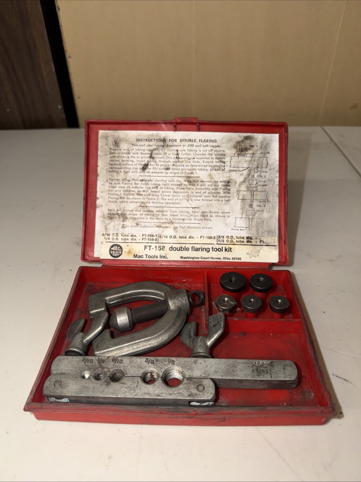 Mac Tools Used Complete FT 158 Double Flaring Tool Kit USA MADE In Case