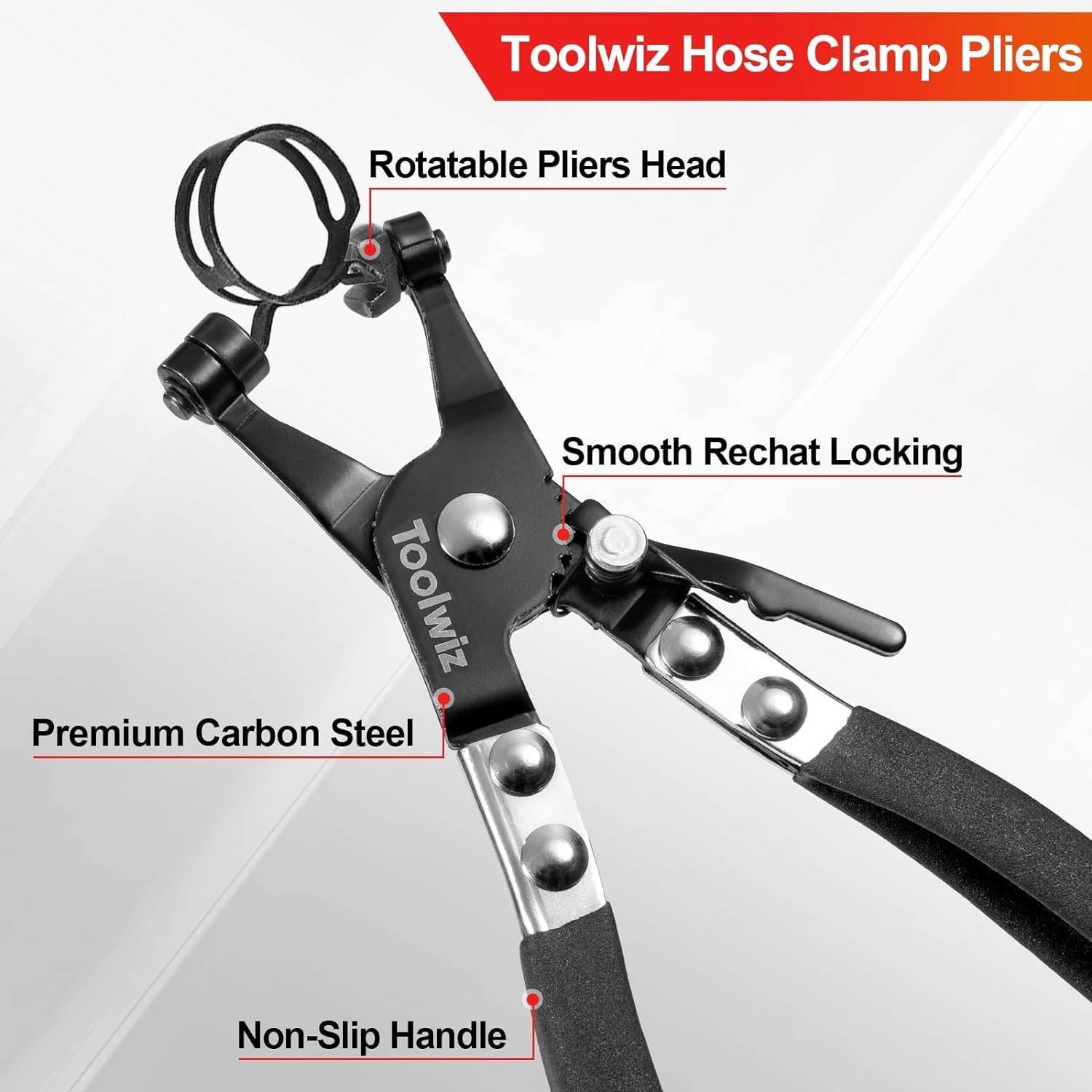Compact Hose Clamp Pliers for Flat & Ring-Type Clamps – Black, 1.38 Inch Opening