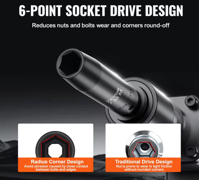 SucceBuy 1/2″ Drive Impact Socket Set 6 Point Cr-V Alloy Steel for Auto Repair
