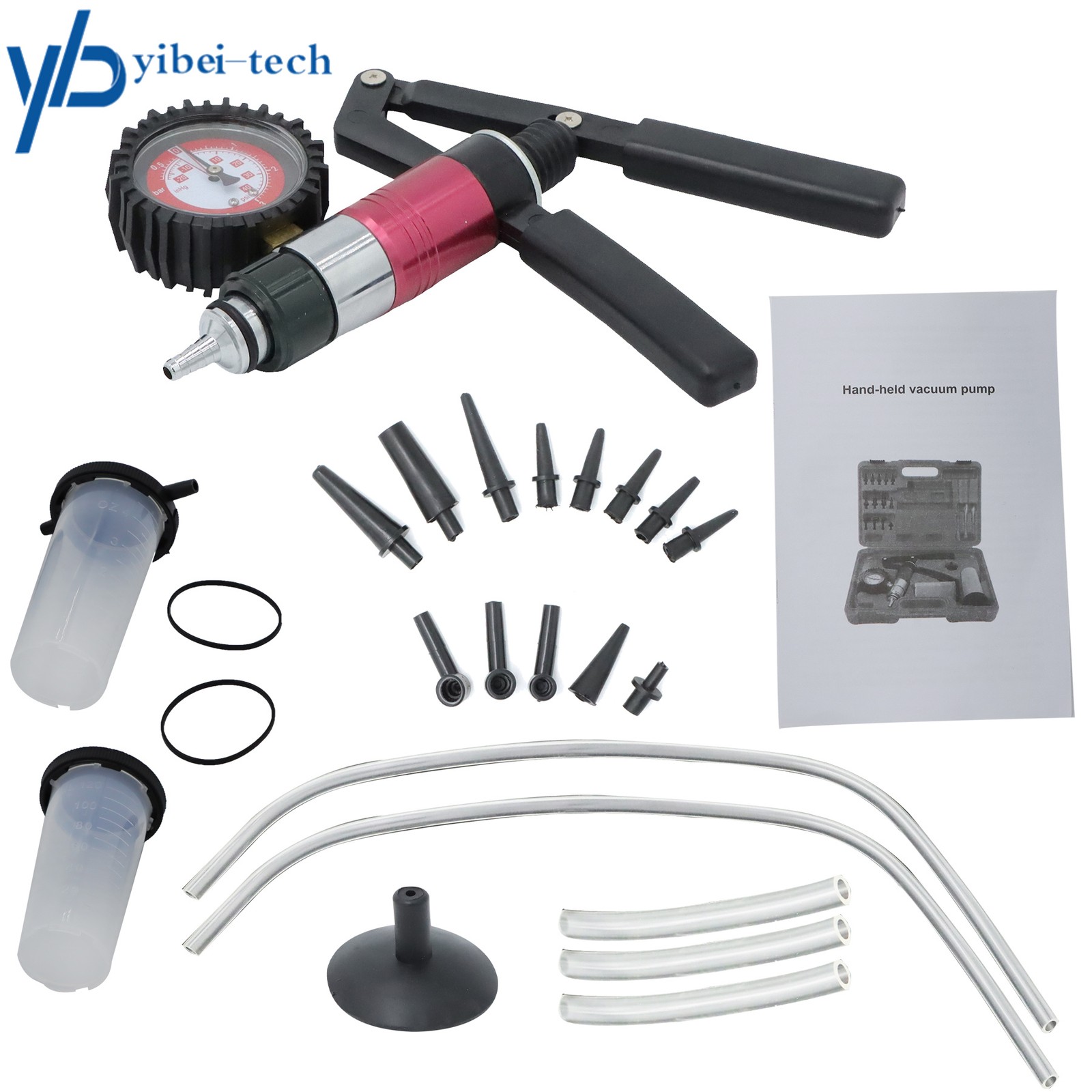 Hand Held Vacuum Pump Brake Bleeder Bleed tester Tool Kit 2 Jars Car Motorbike