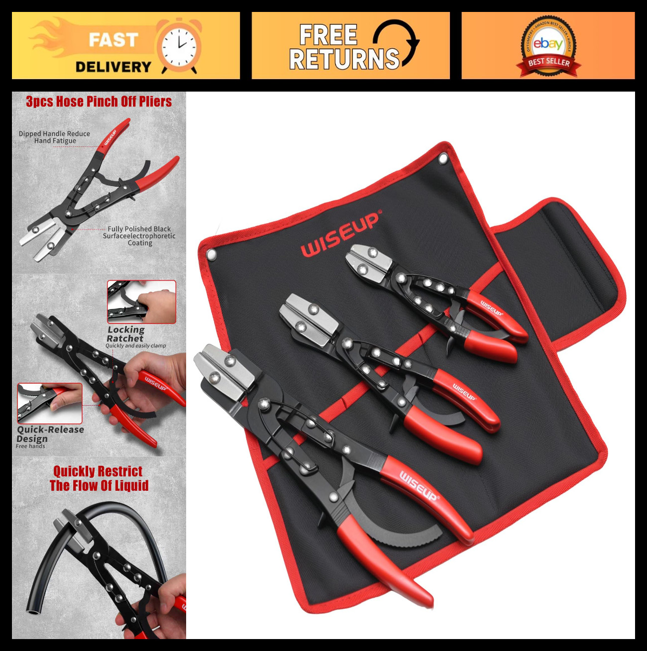 3PCS Hose Pinch Off Pliers Set – 8in, 10in, 12in Ratchet Tools for Automotive Ra