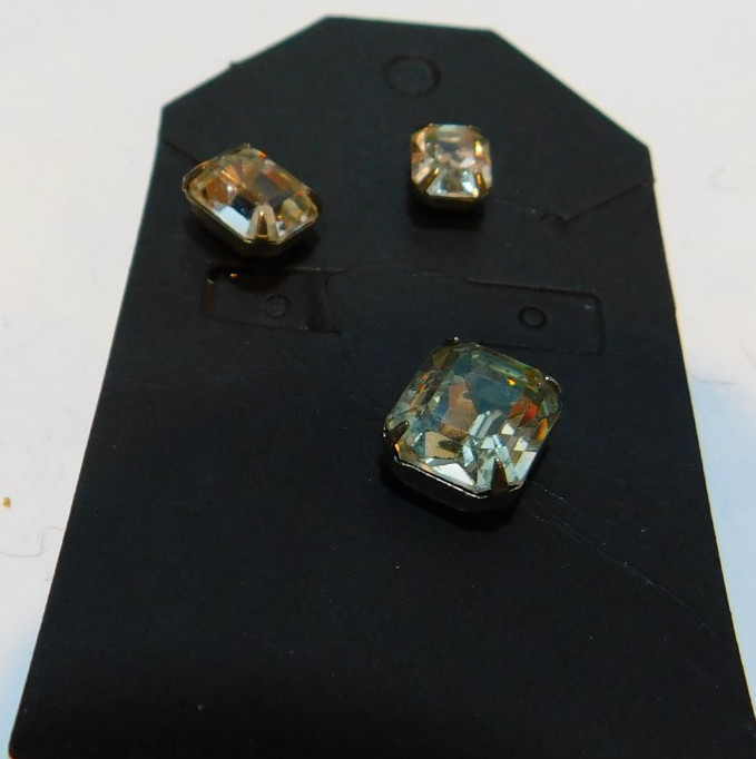 Lot of 3 Rectangular Cut Glass Pins 3/8″-1/2″ See Photos