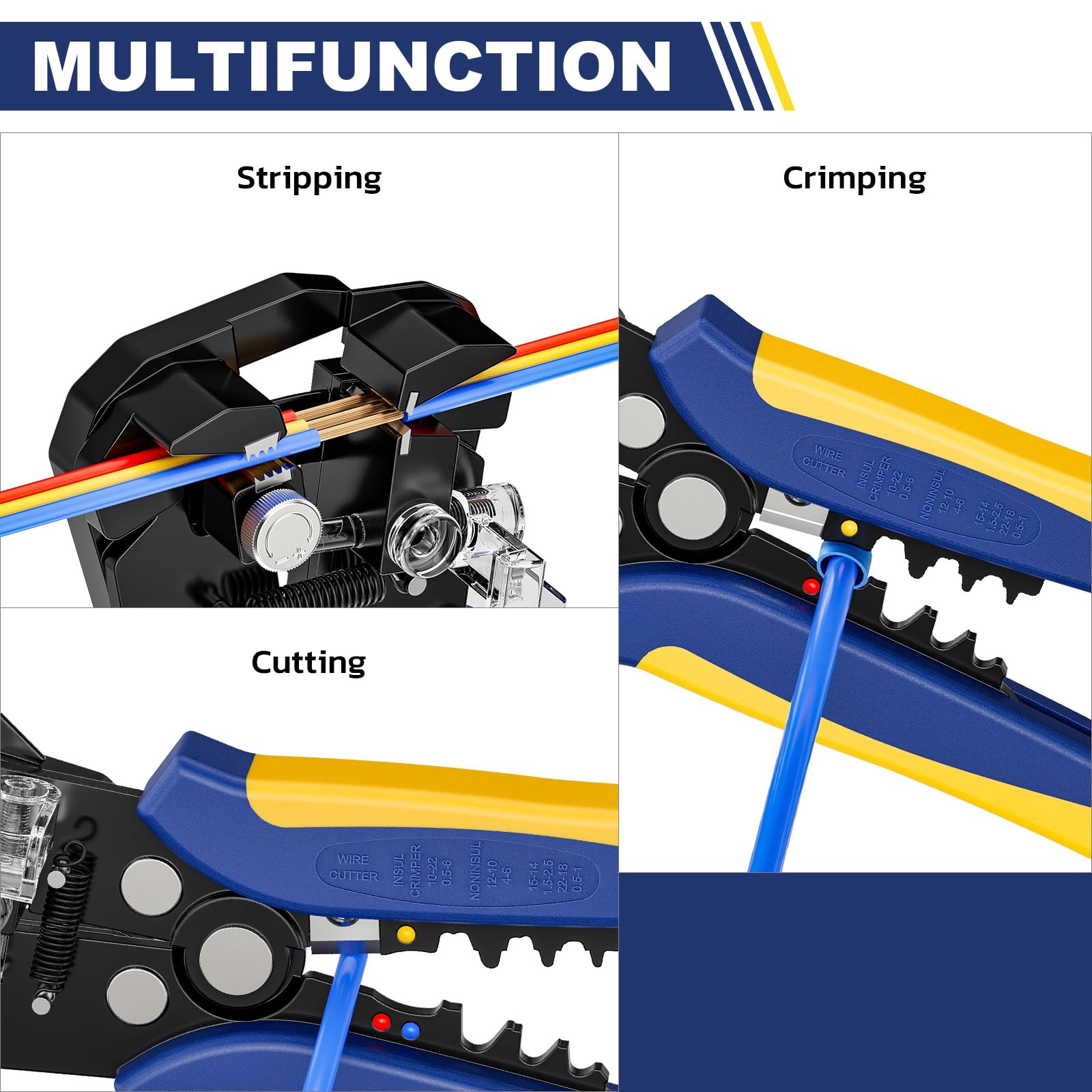 Haisstronica 8PCS Rapid Replace Ratchet Crimping Tool Set Yellow,black,blue