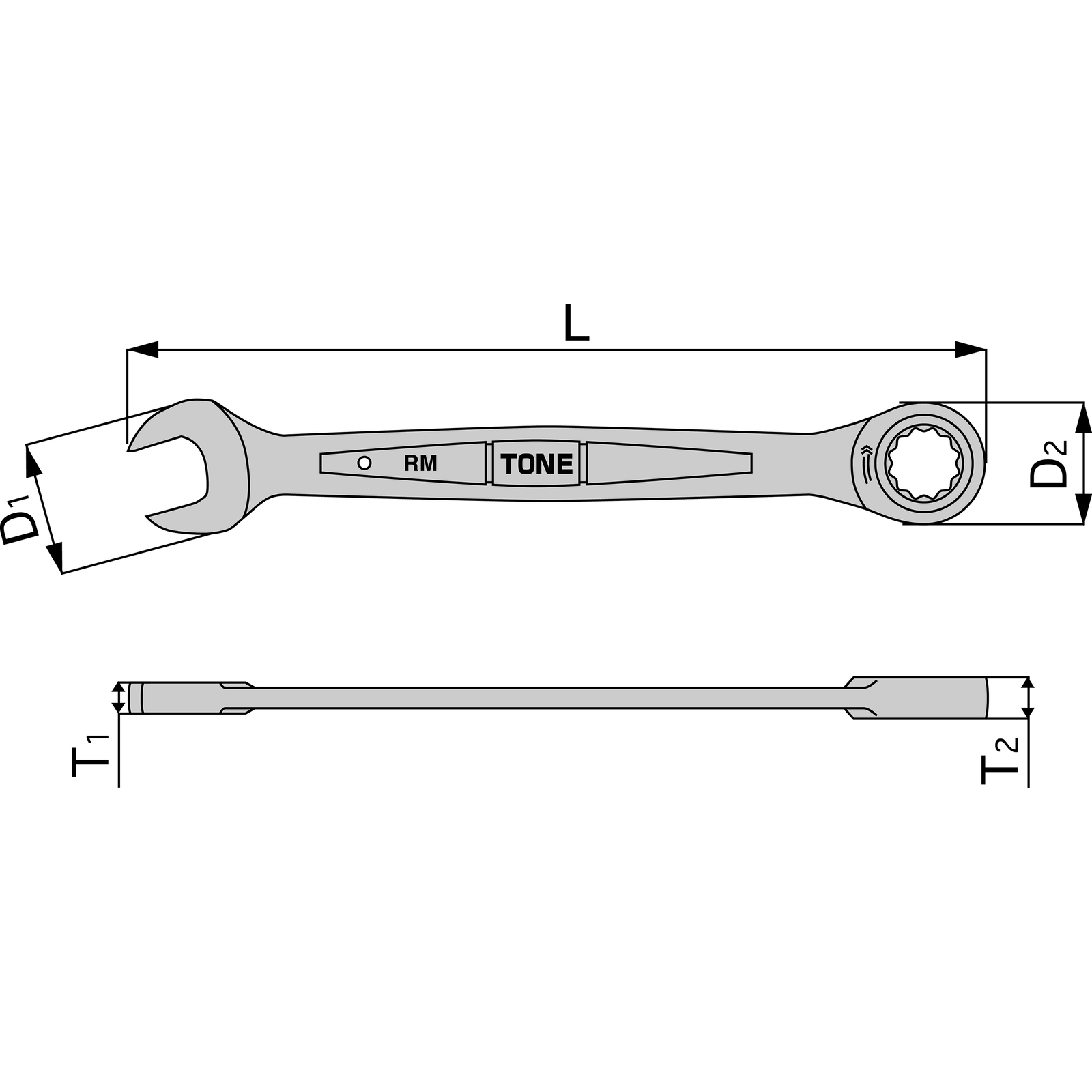 Tone RM-13 12-Point Metric 13mm Ratcheting Combination Wrench Length 178mm