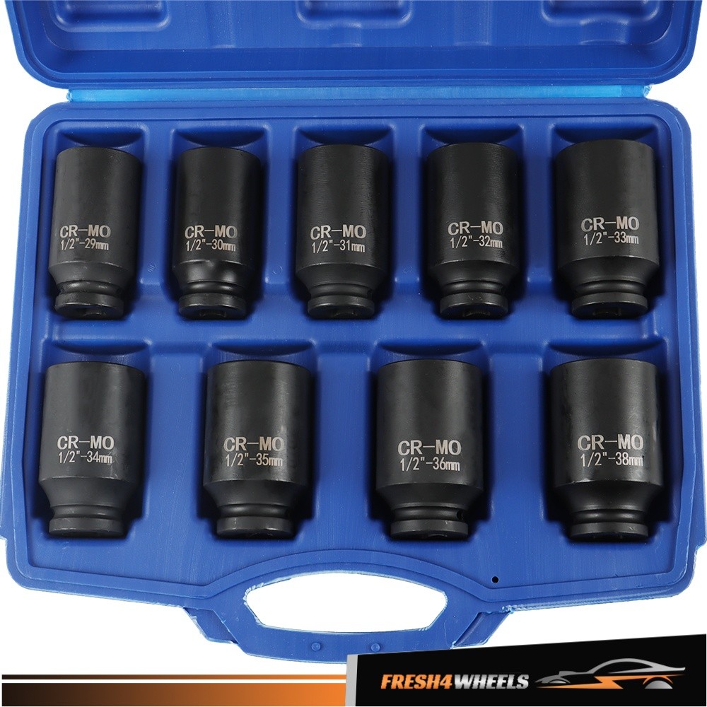 9PCS 1/2″ Drive Deep Impact Socket Set – Metric Axle Hub Nut Sockets 29-38mm