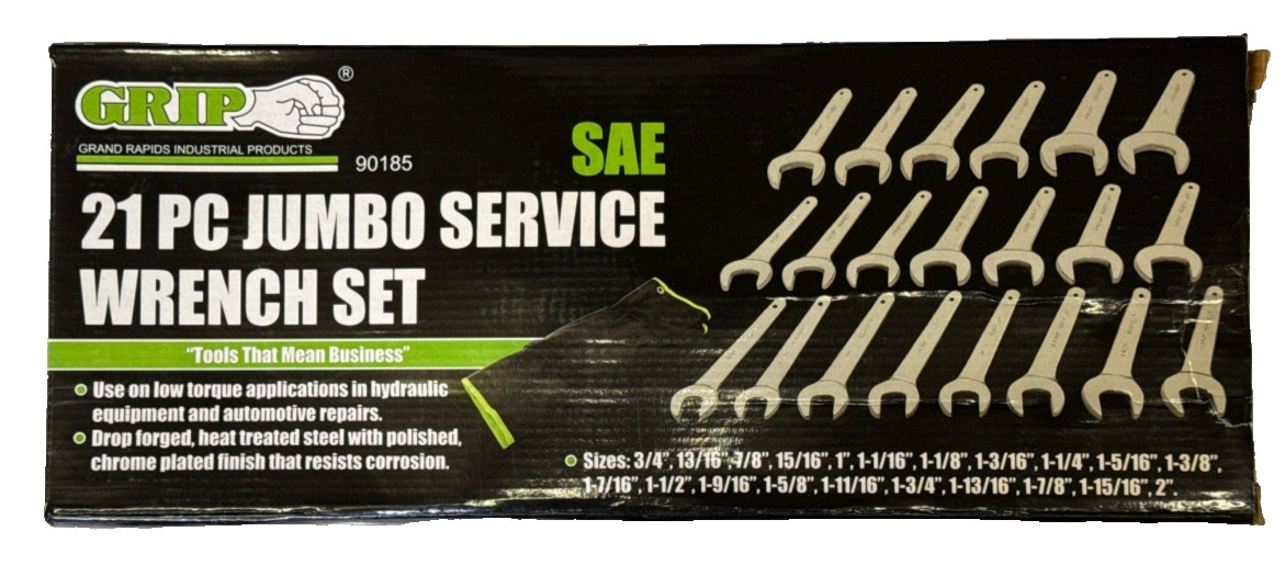 21pc GRIP SAE Service Wrench Set 3/4″ – 2″ INCH Jumbo 90185 Standard Tools
